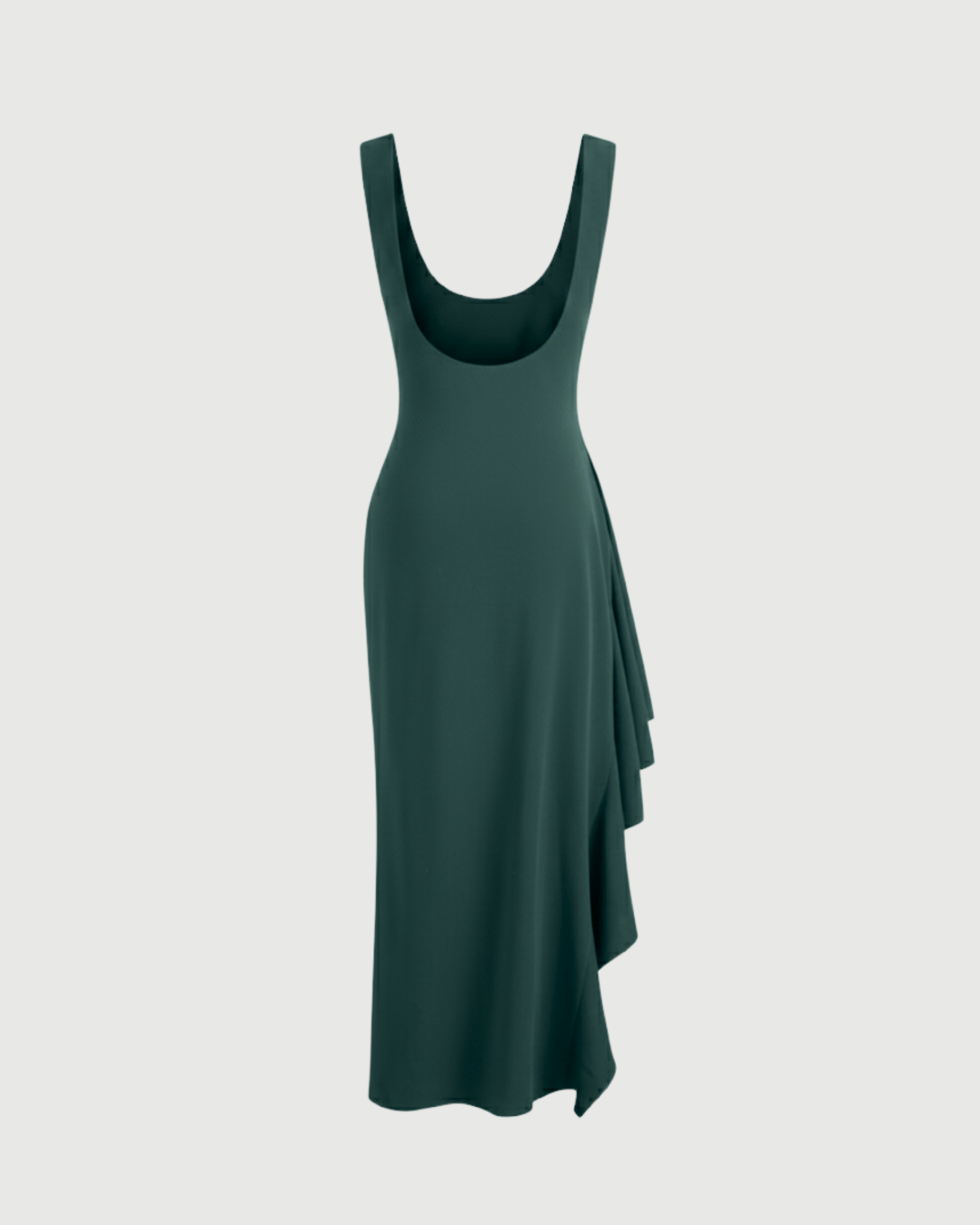 Elegance Backless Boat Neck Ruffle Split Maxi-Dark Green