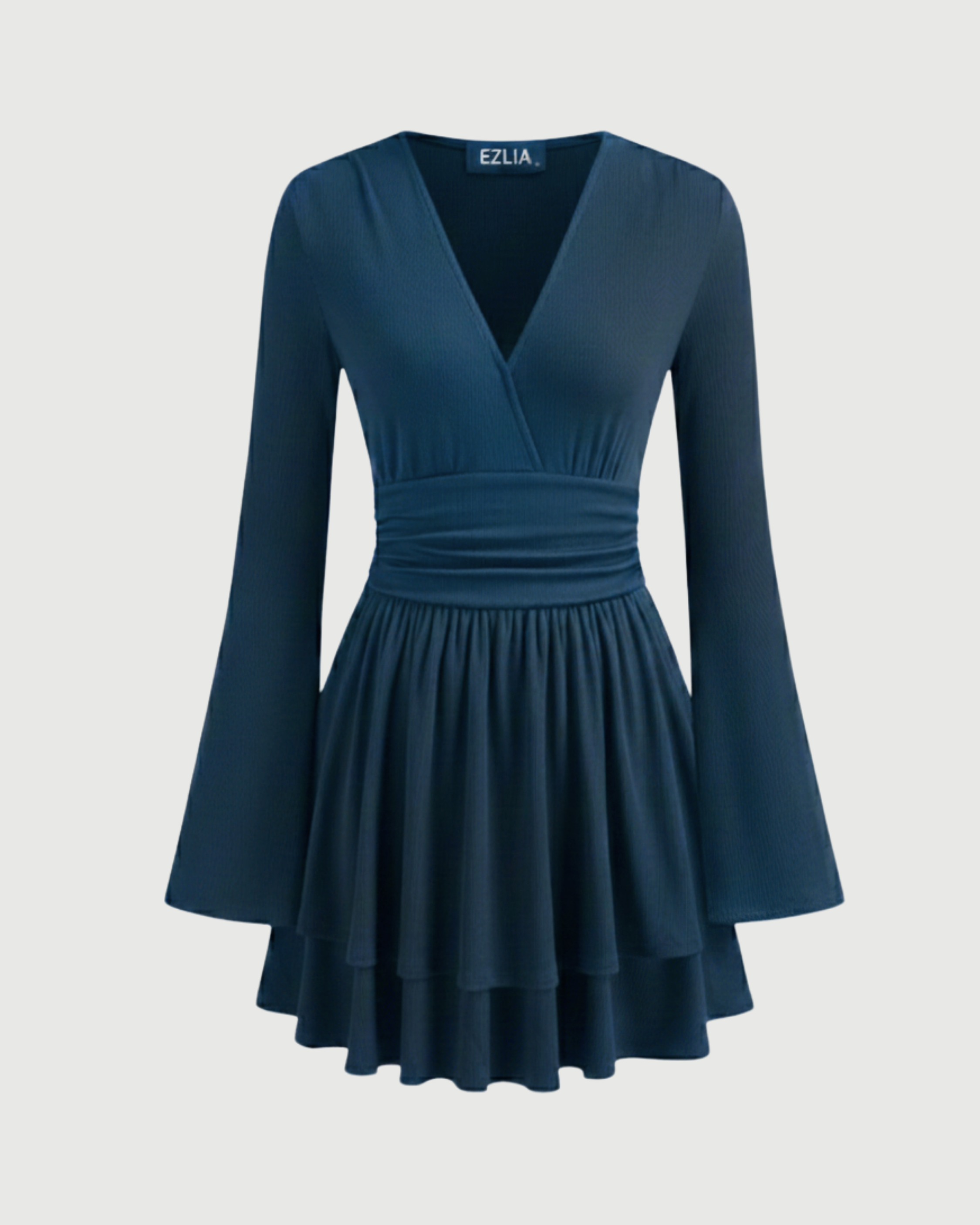 Flirty V-Neck Layered Ruffle Mini Dress-Blue