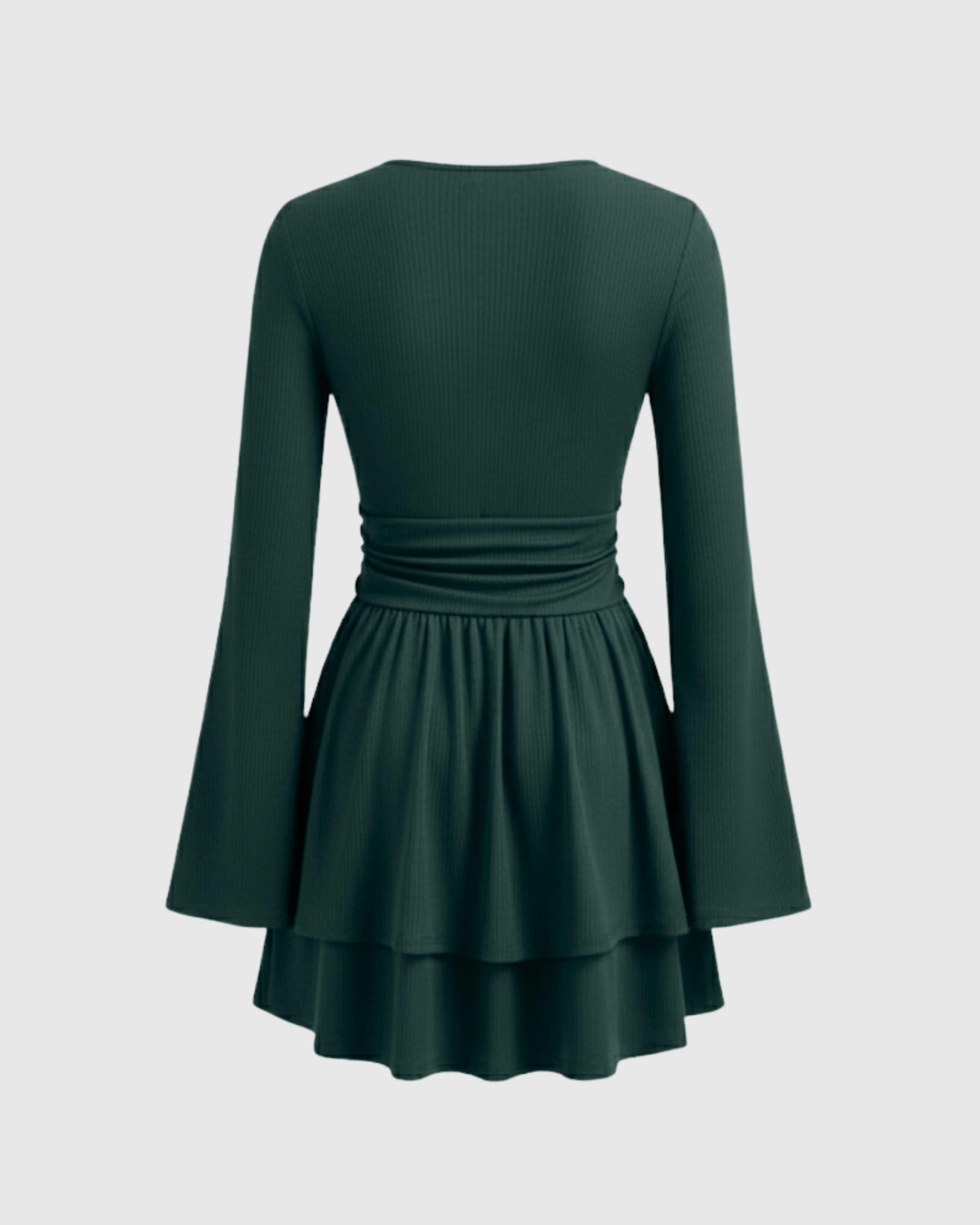 Bohemian Bell Sleeve Layered Mini Dress-Dark Green