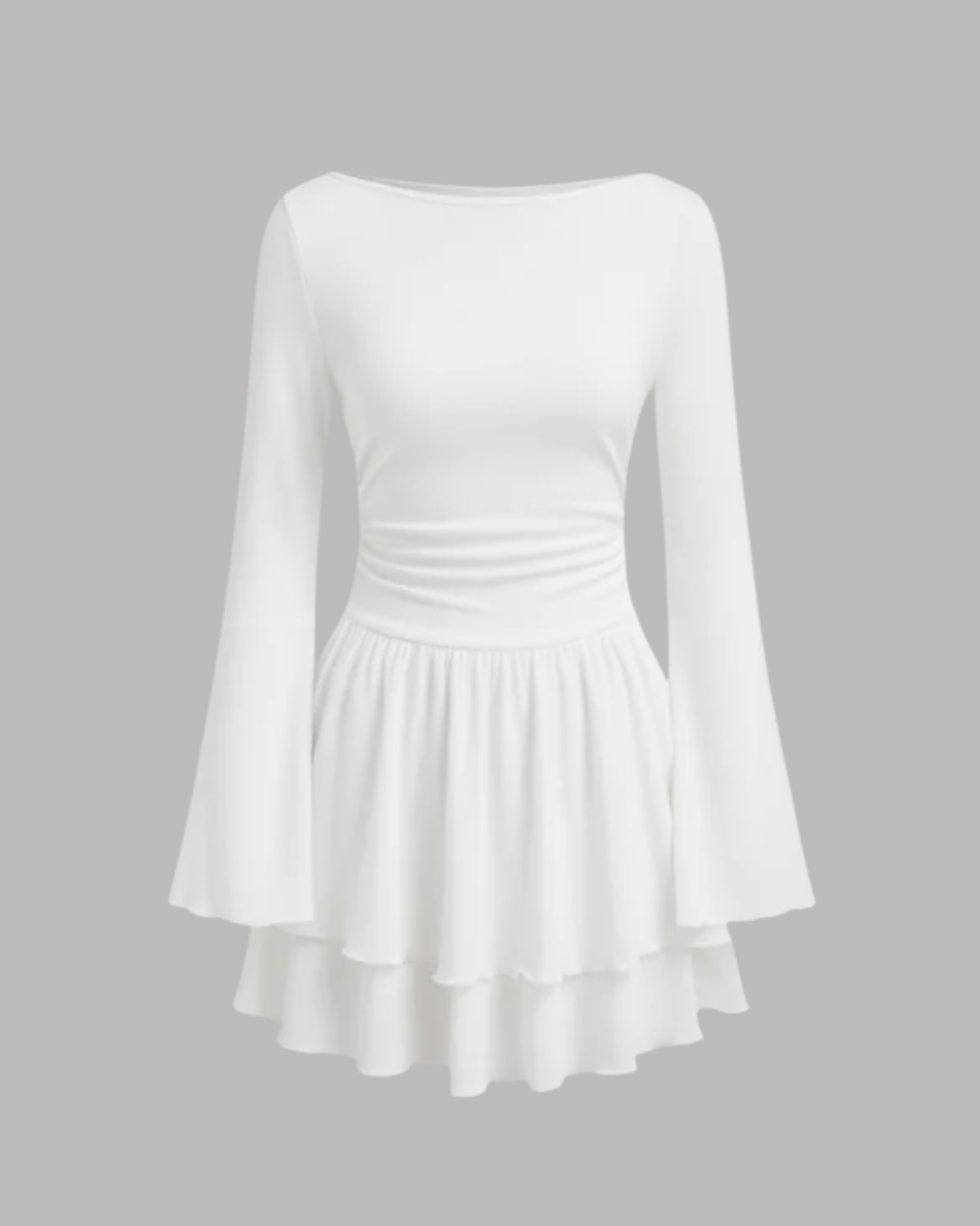 Bohemian Bell Sleeve Layered Mini Dress - White
