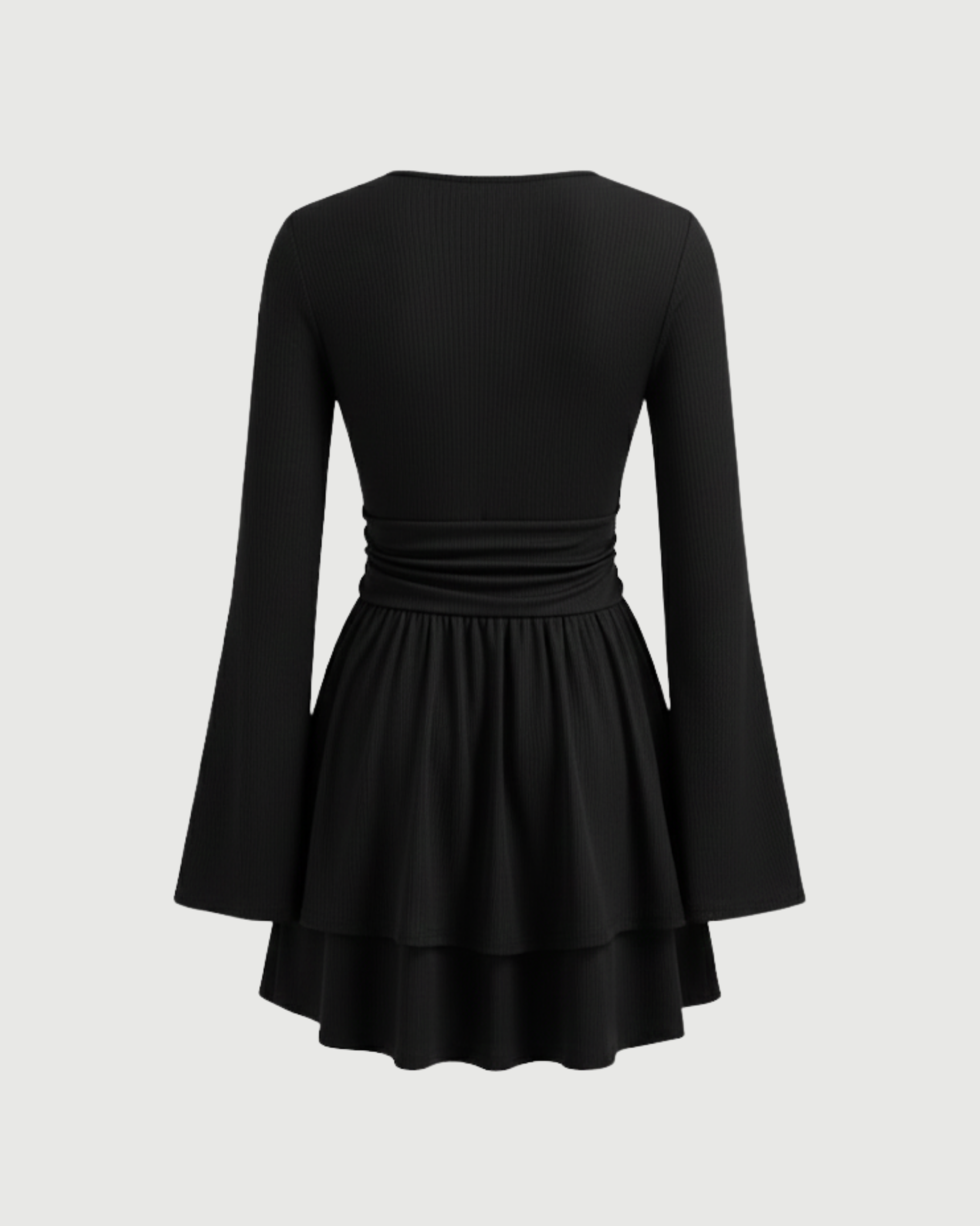 Bohemian Bell Sleeve Layered Mini Dress - Black