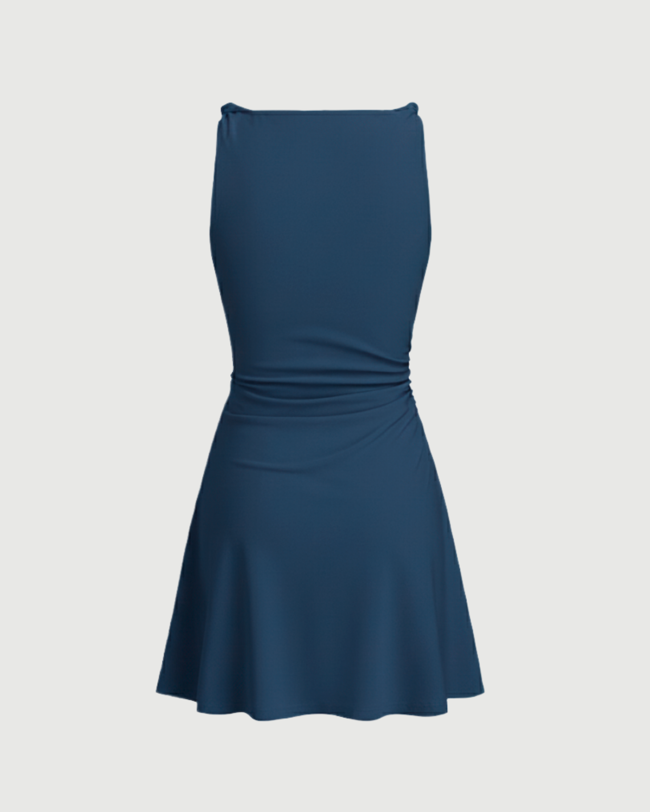 Chic Twisted Boat Neck Mini Dress-Blue