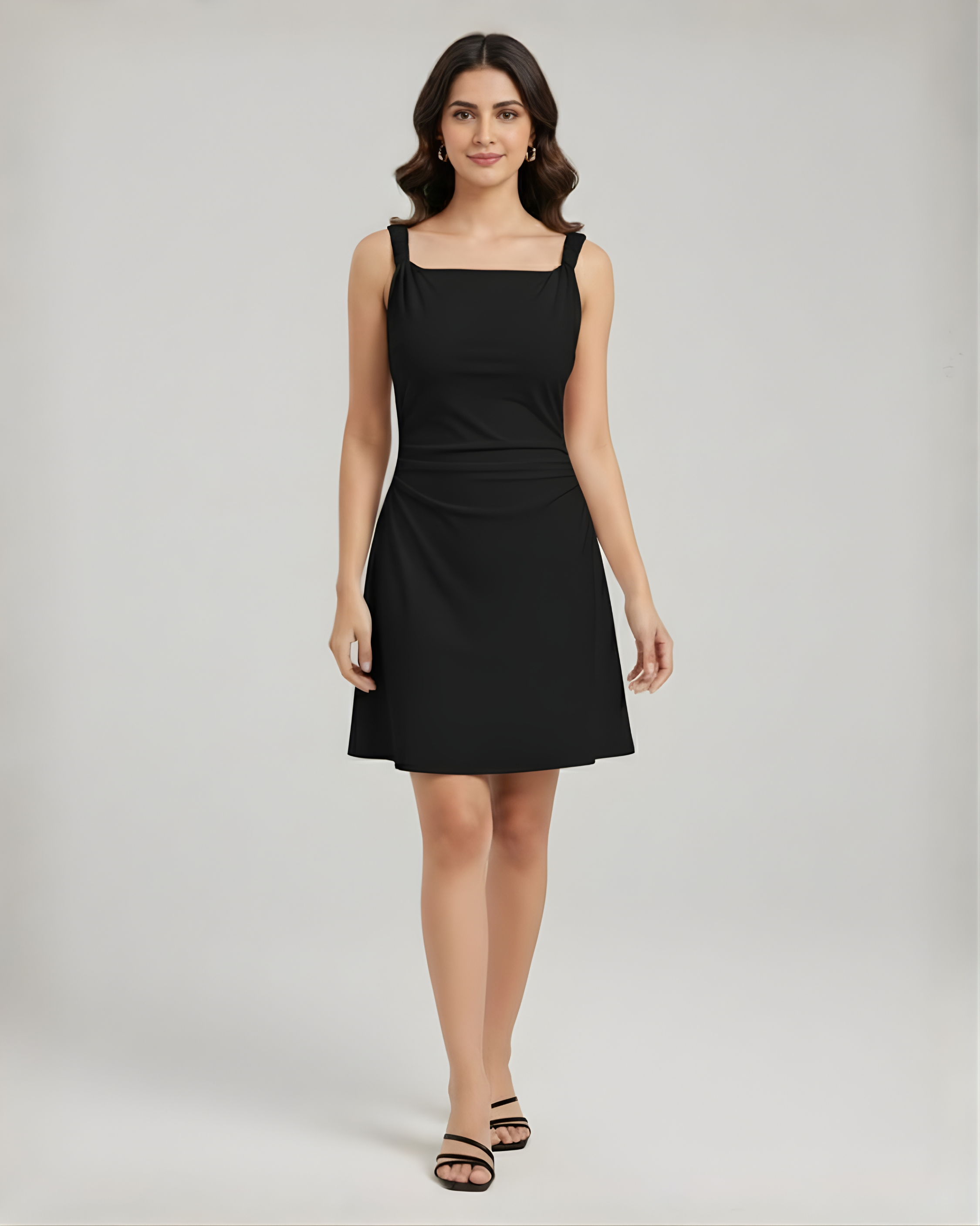 Chic Twisted Boat Neck Mini Dress - Black