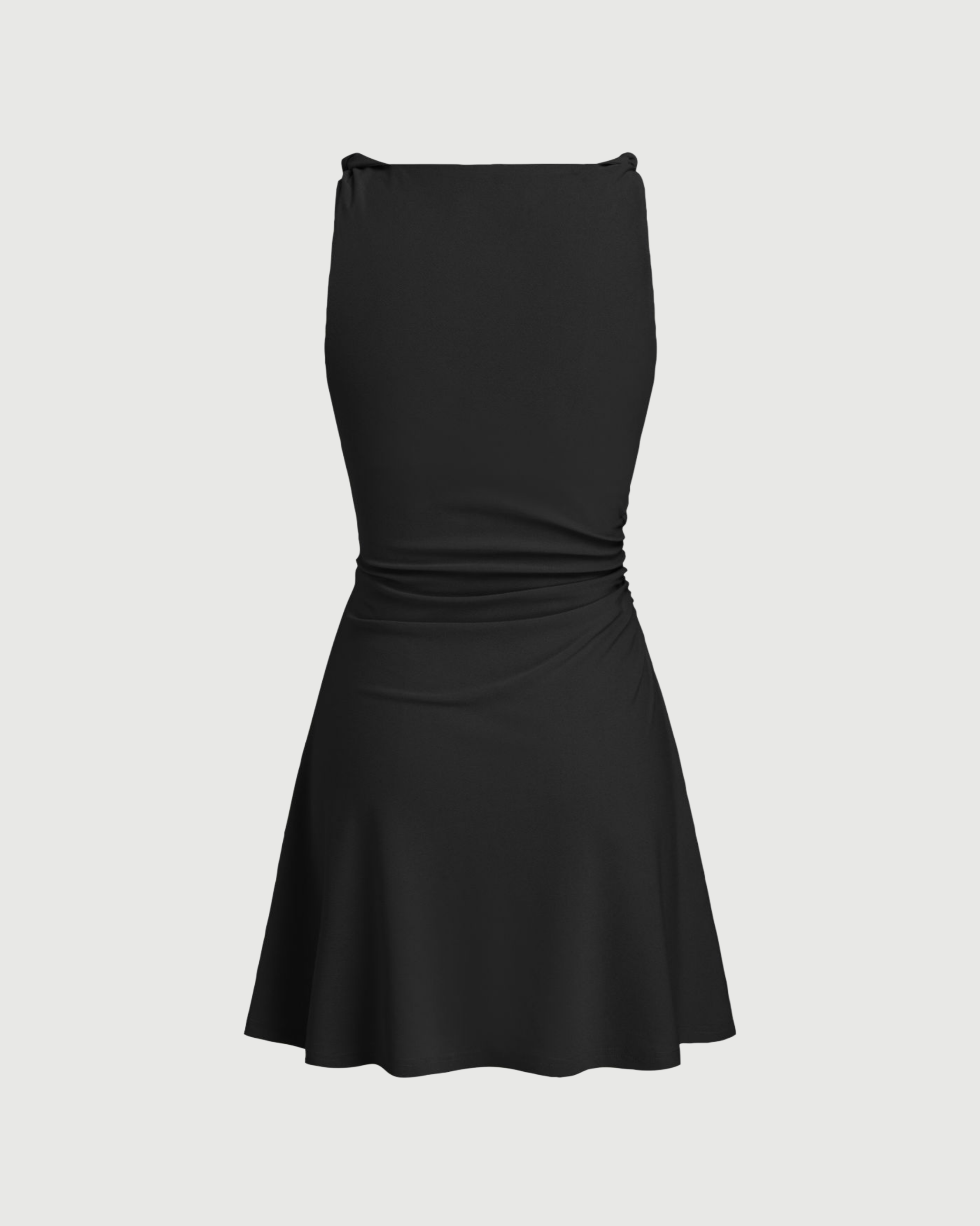 Chic Twisted Boat Neck Mini Dress - Black