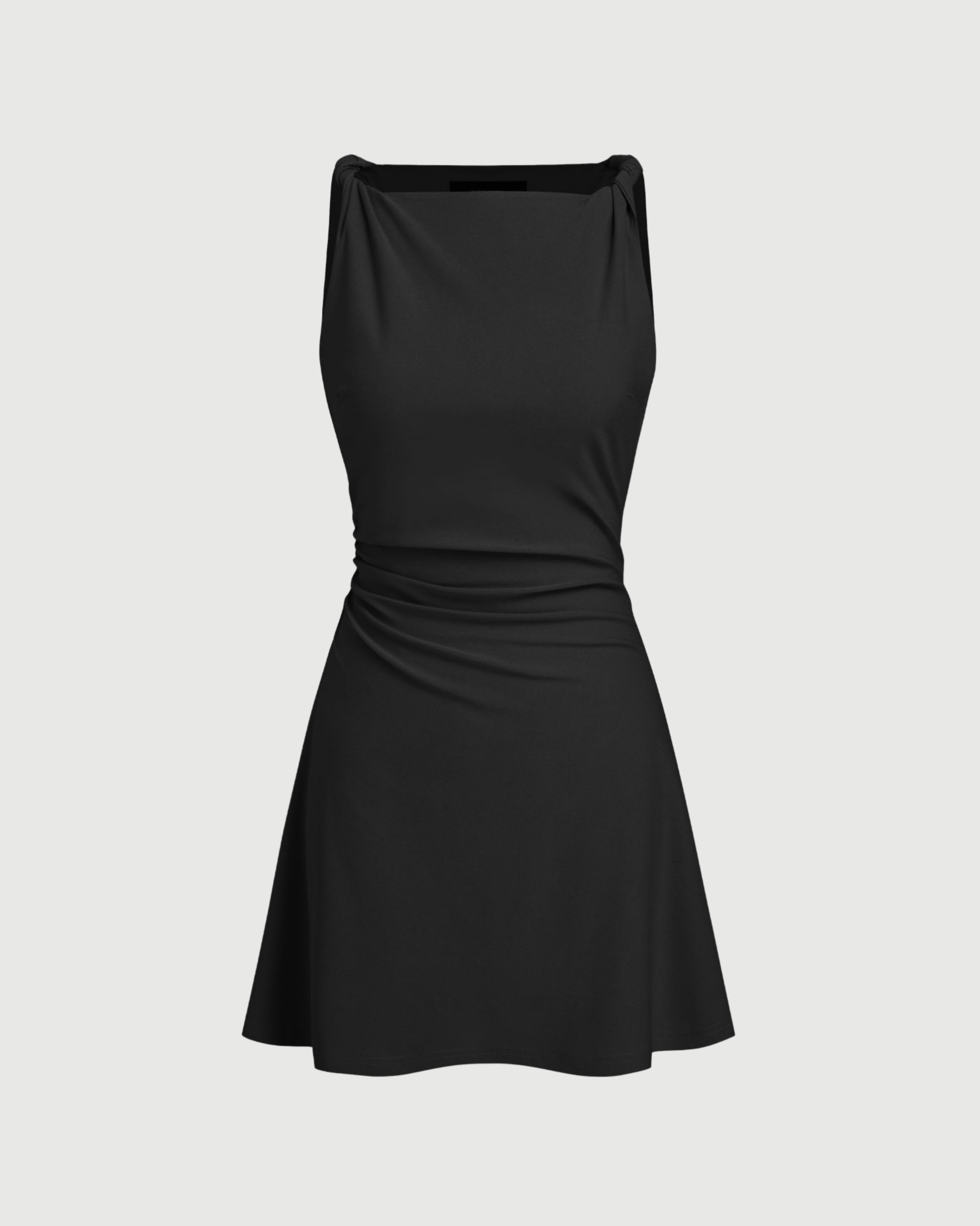 Chic Twisted Boat Neck Mini Dress - Black