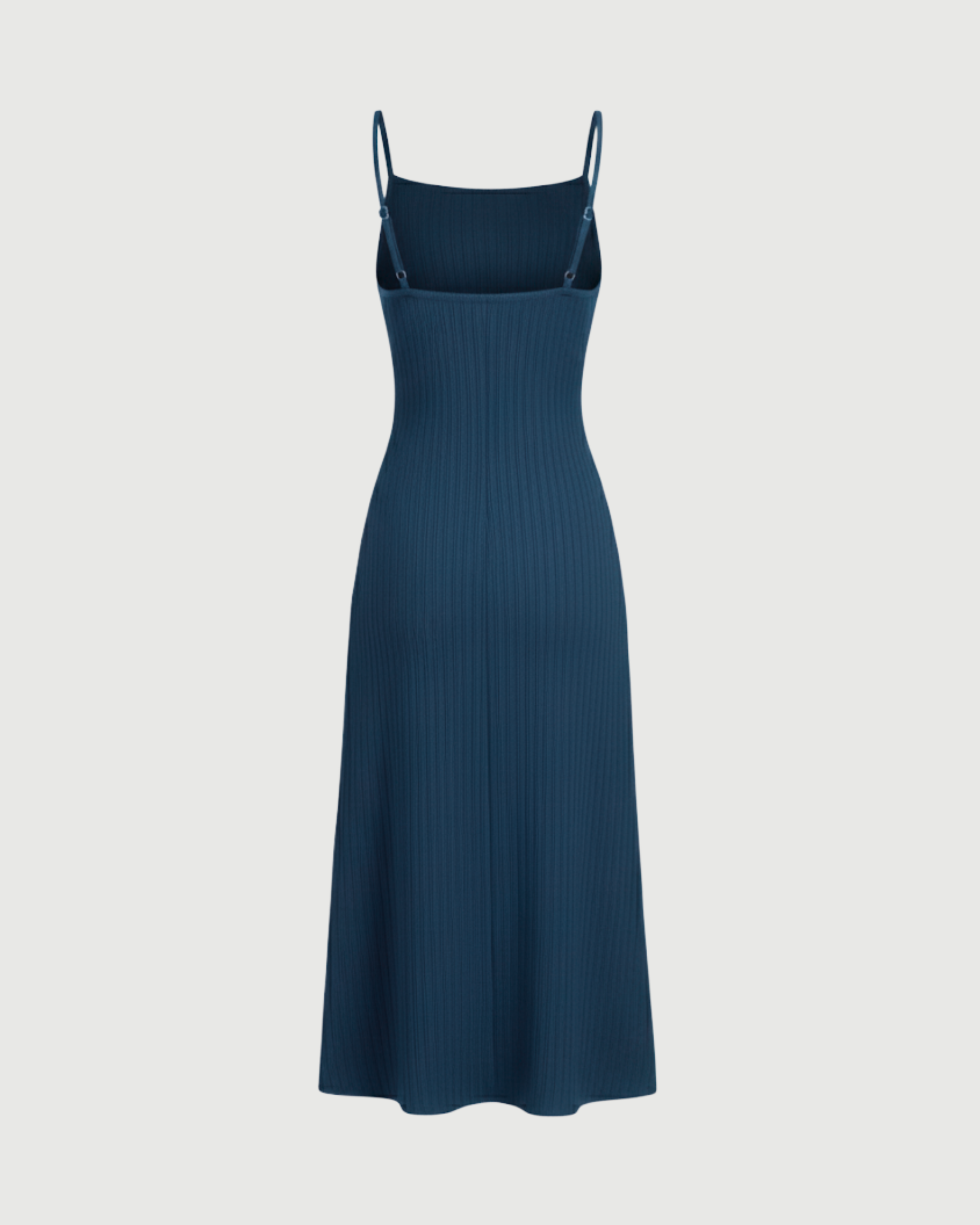 Square Neck Ribbed Ruched Midi Dress-Blue