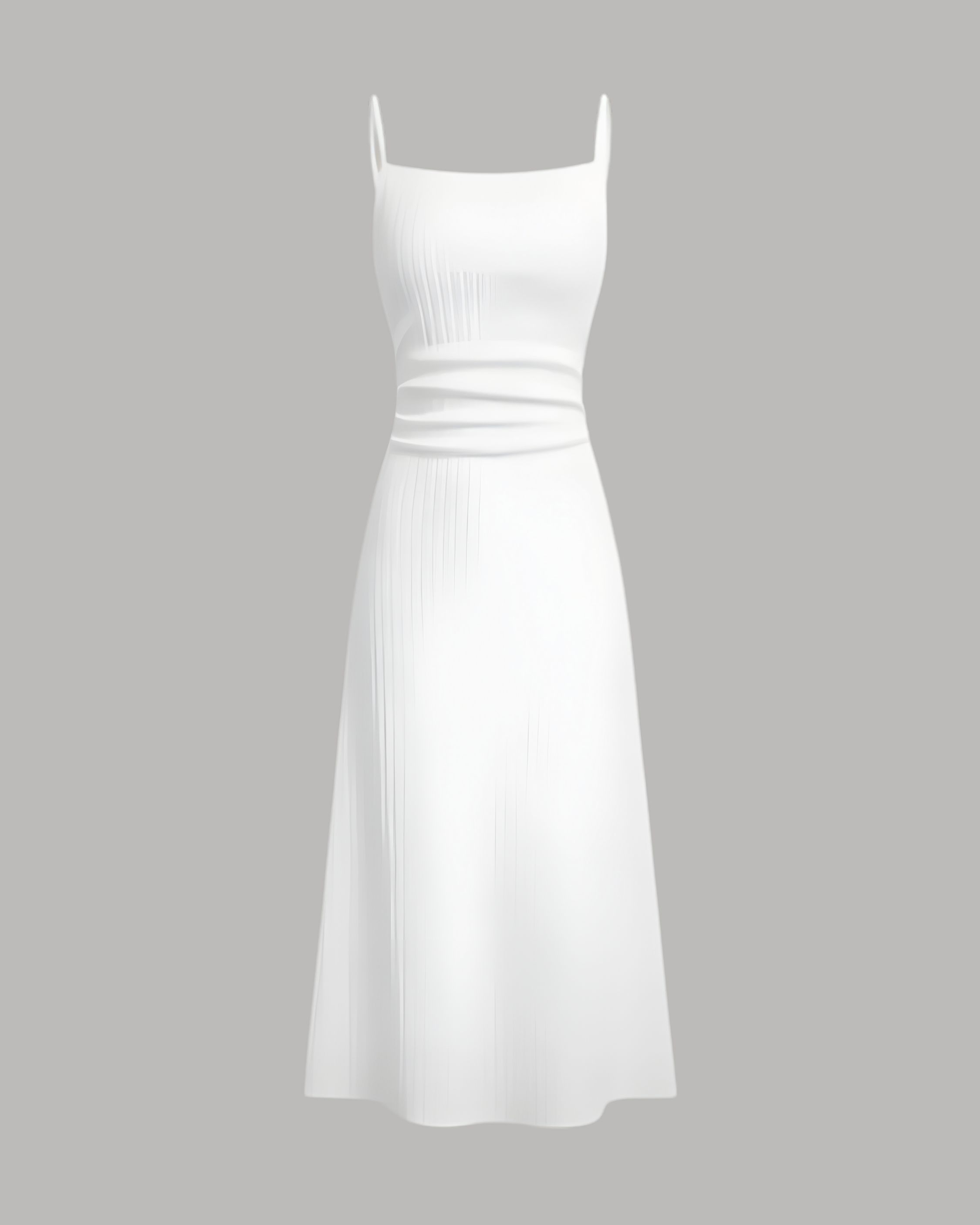 Square Neck Ribbed Ruched Midi Dress - White