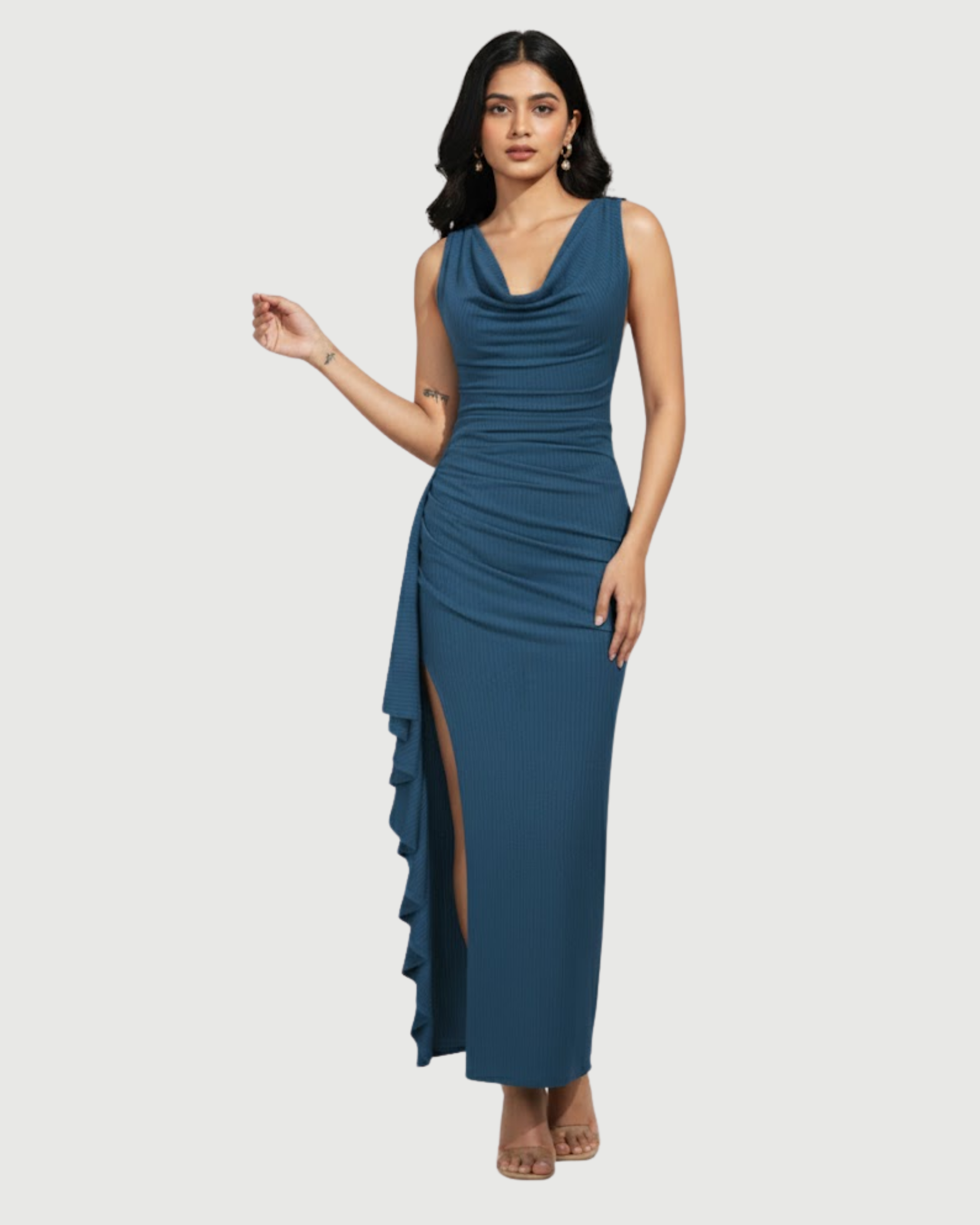 Glamorous Cowl Back Split Hem Maxi-Blue