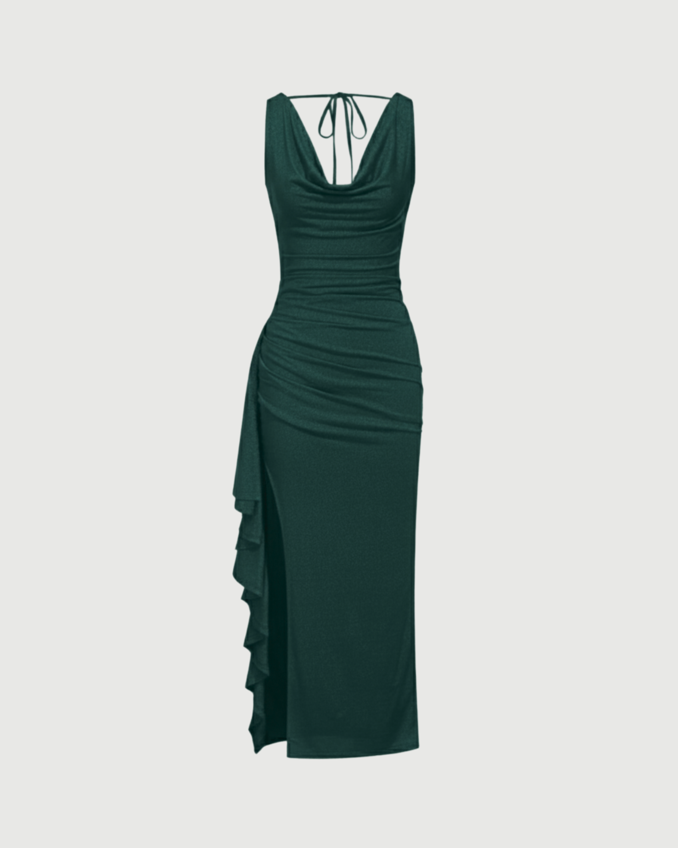 Glamorous Cowl Back Split Hem Maxi-Dark Green