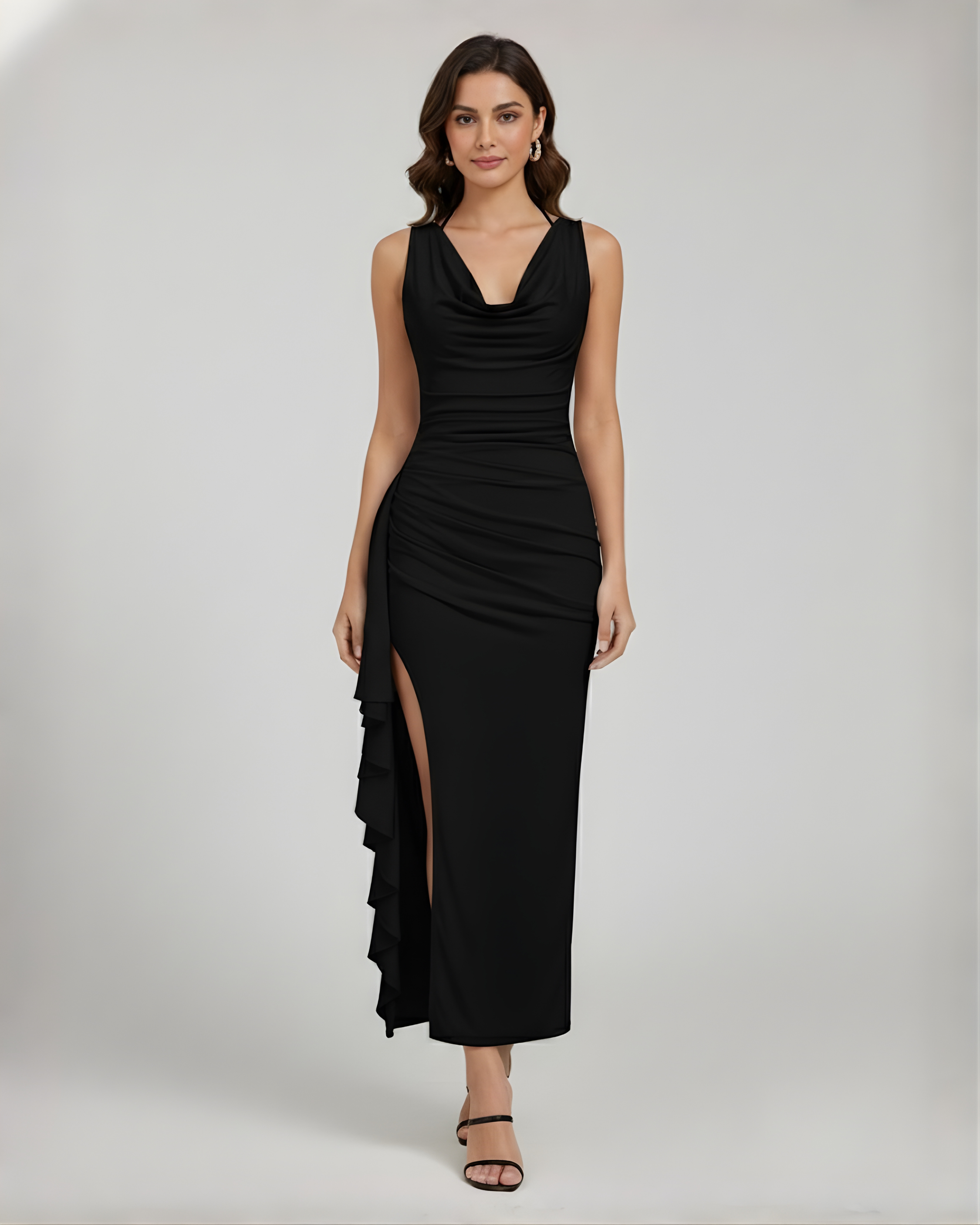 Glamorous Cowl Back Split Hem Maxi - Black