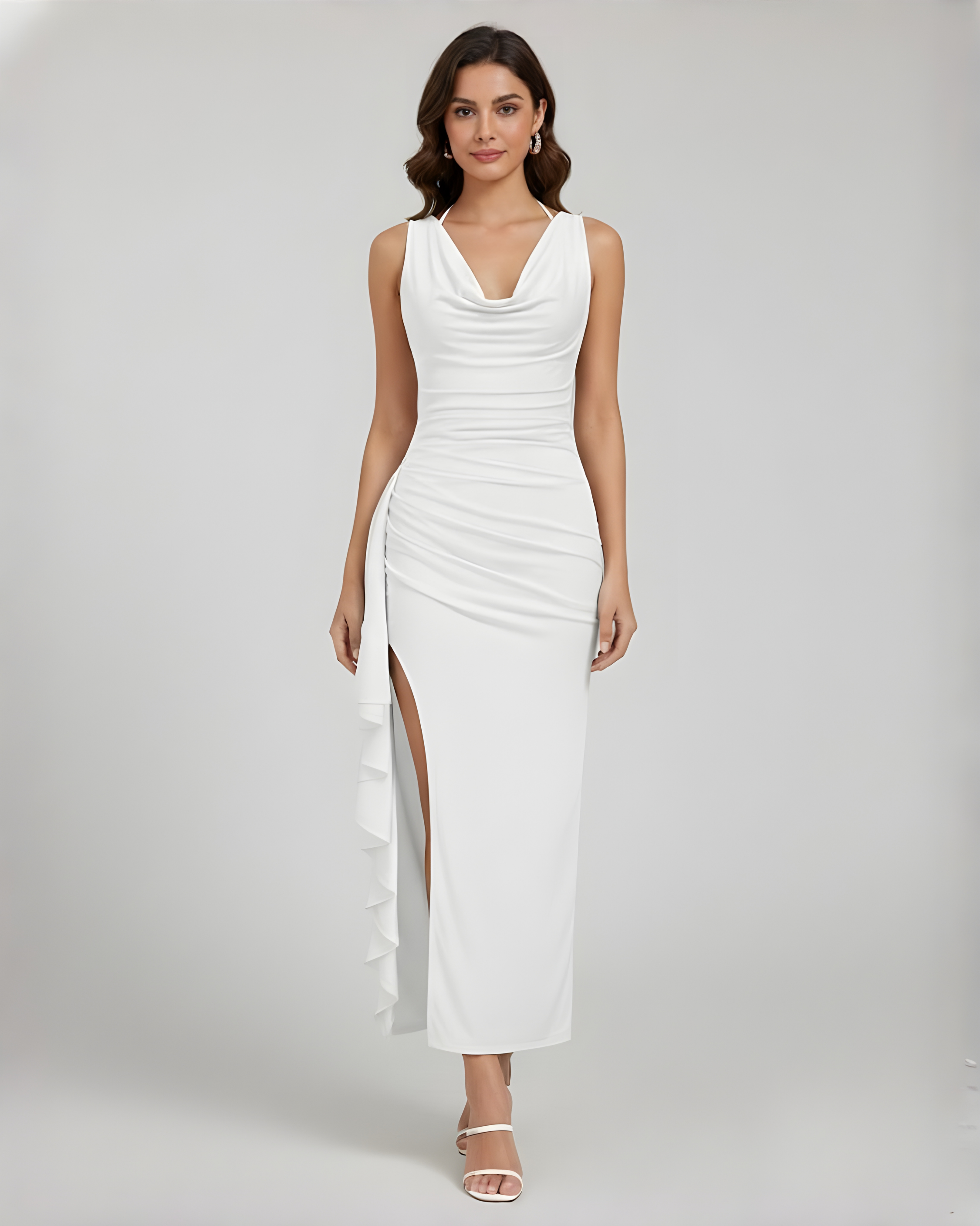 Glamorous Cowl Back Split Hem Maxi - White
