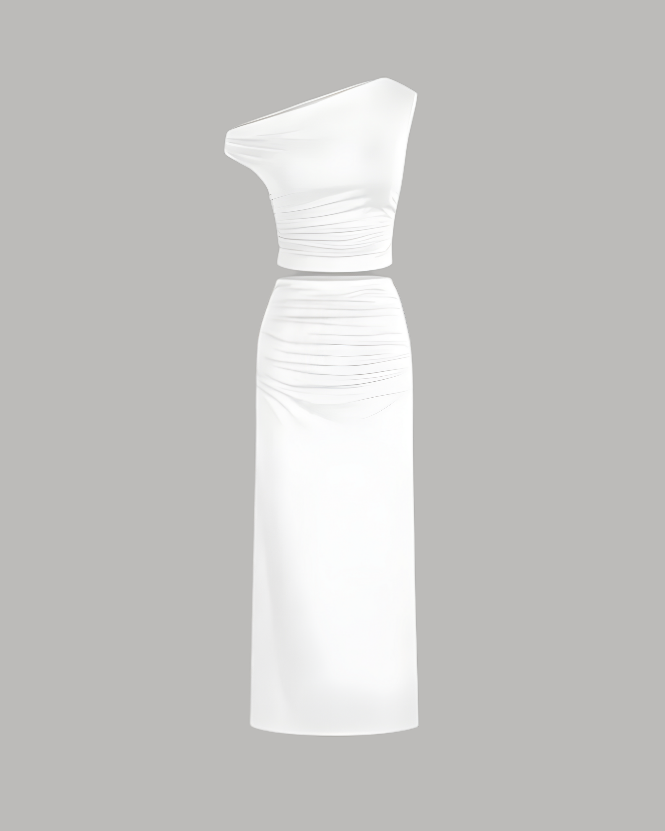 Two-Piece Asymmetrical Ruched Crop & Maxi Skirt Set - White
