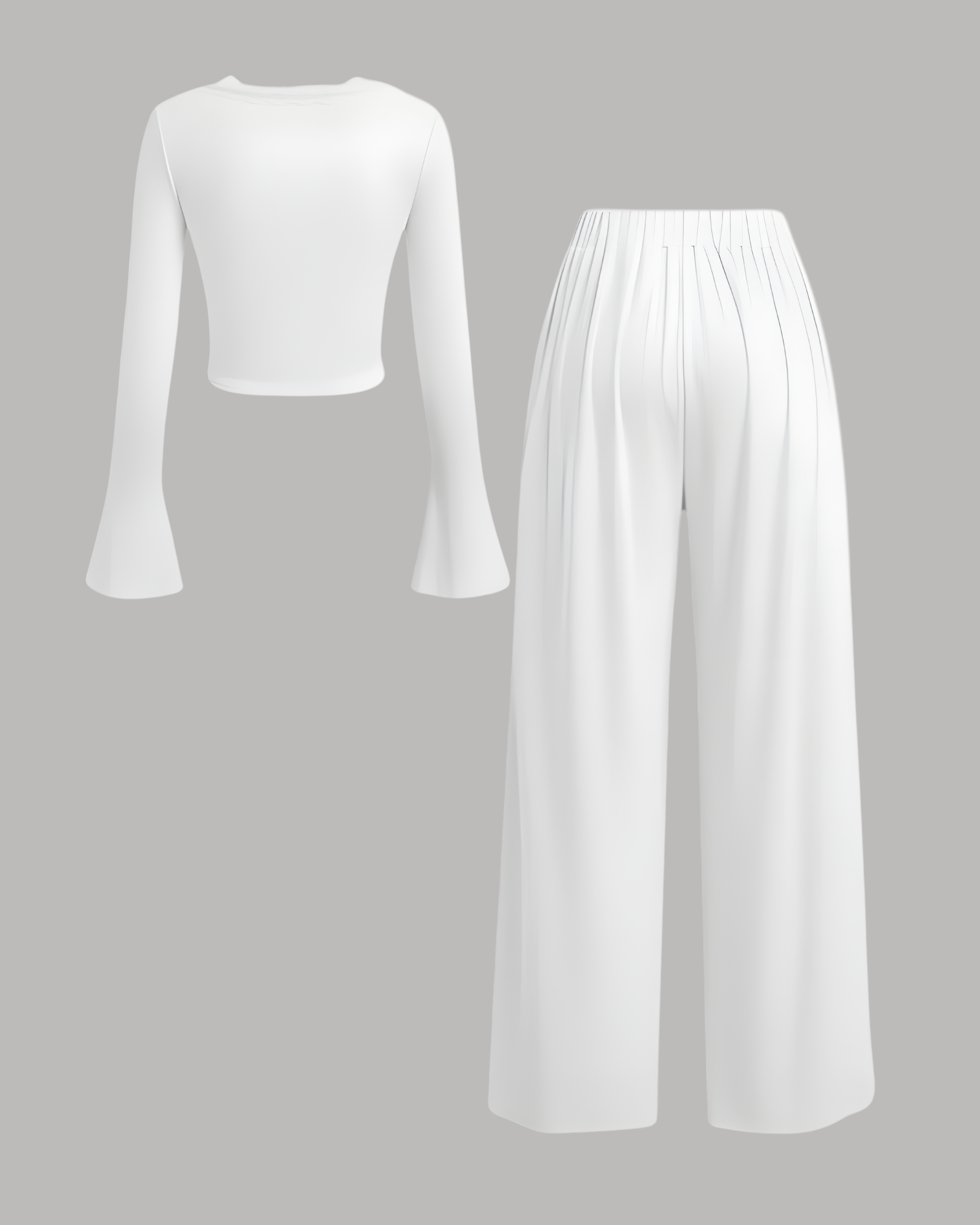 Lace Crop Top & Wide Leg Pant Set - White