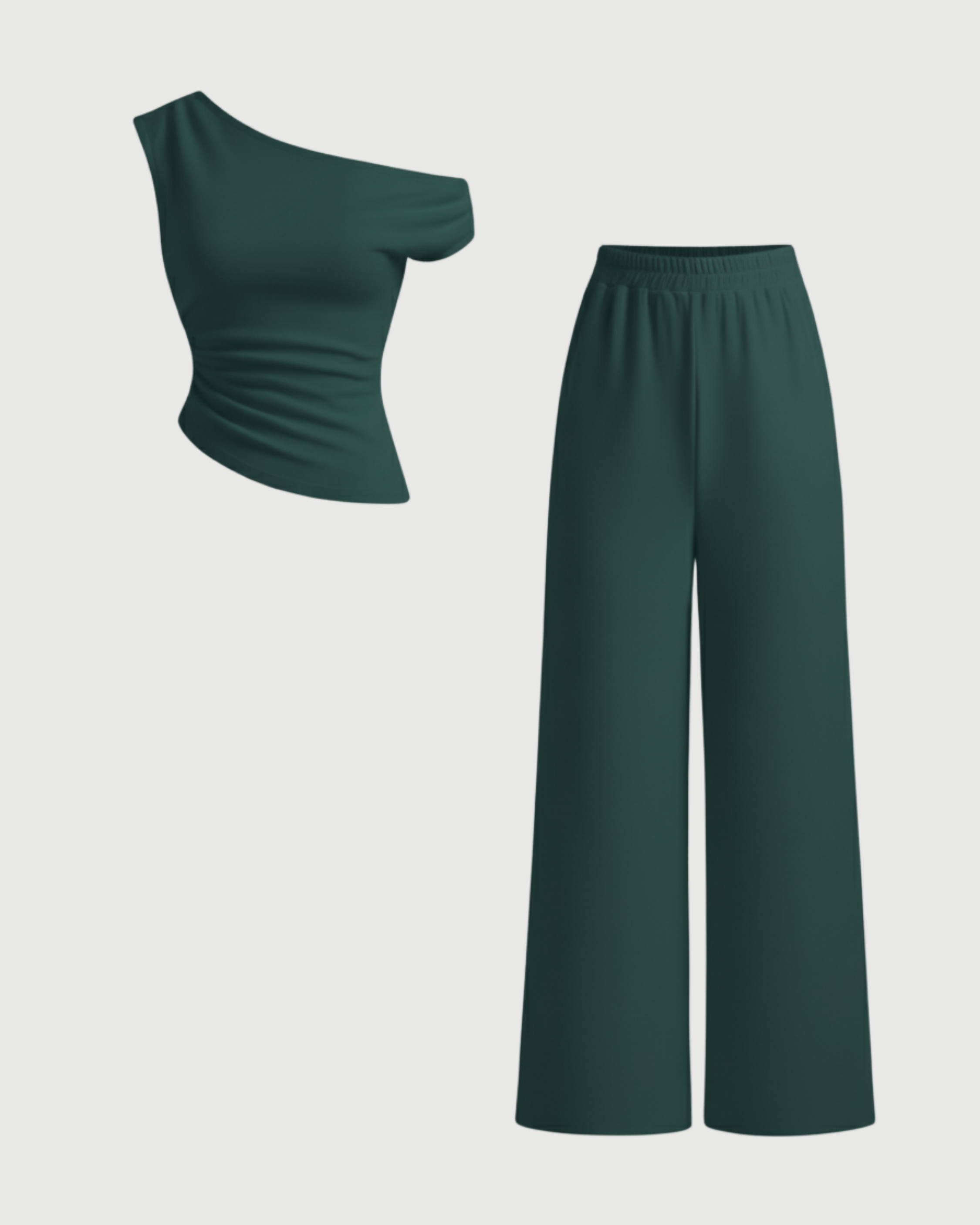 Modern Asymmetric Top & Straight Leg Trousers Set-Dark Green