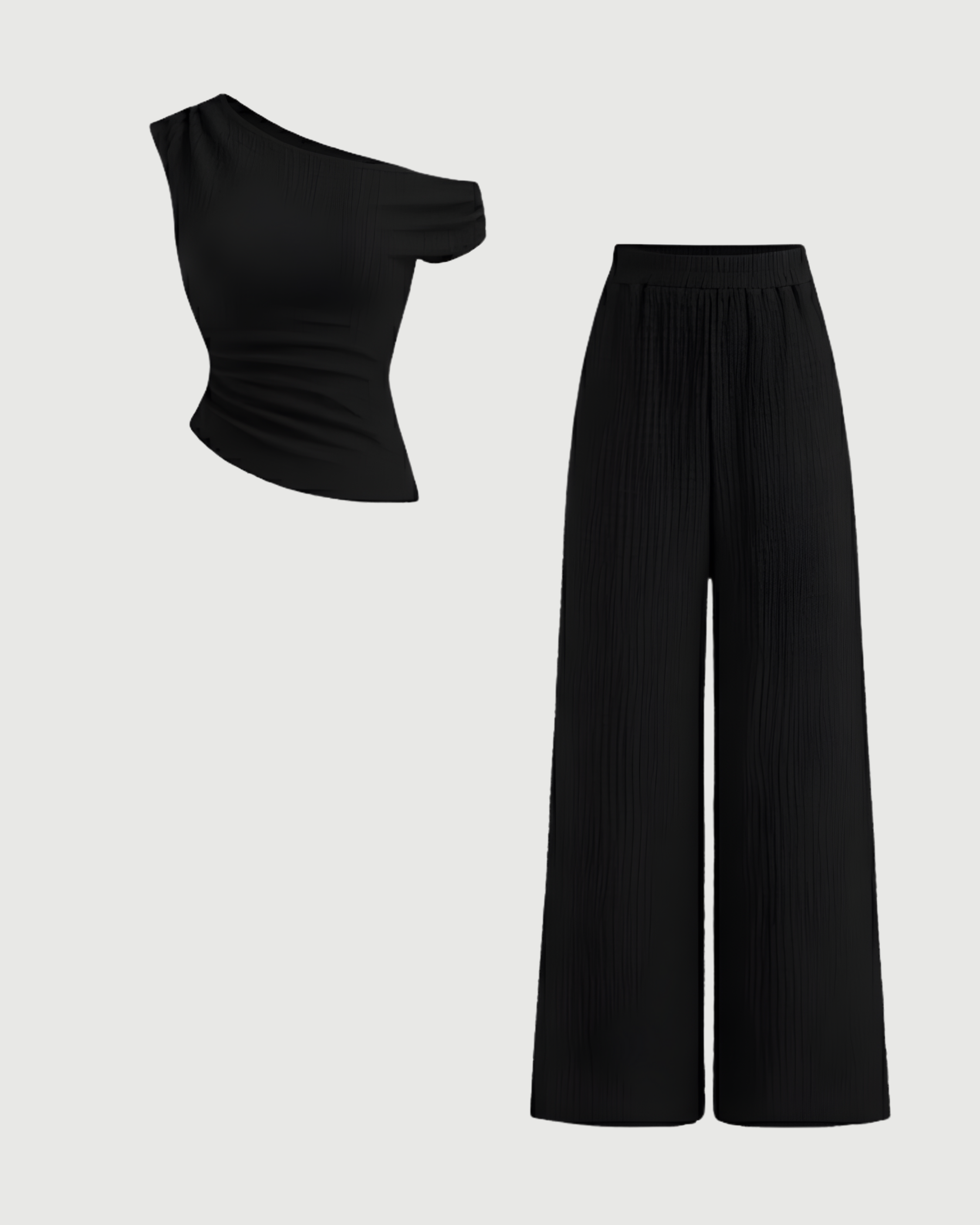 Modern Asymmetric Top & Straight Leg Trousers Set - Black