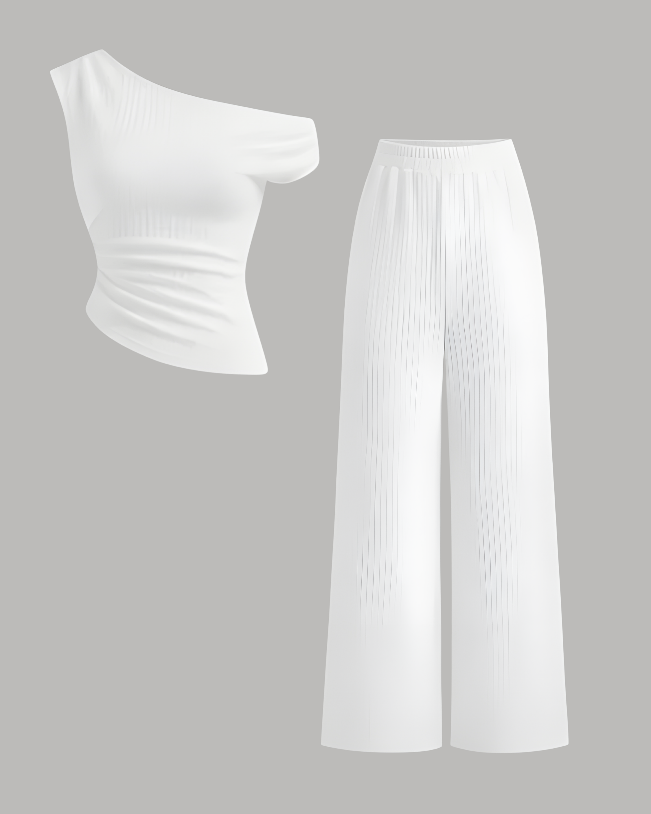 Modern Asymmetric Top & Straight Leg Trousers Set - White