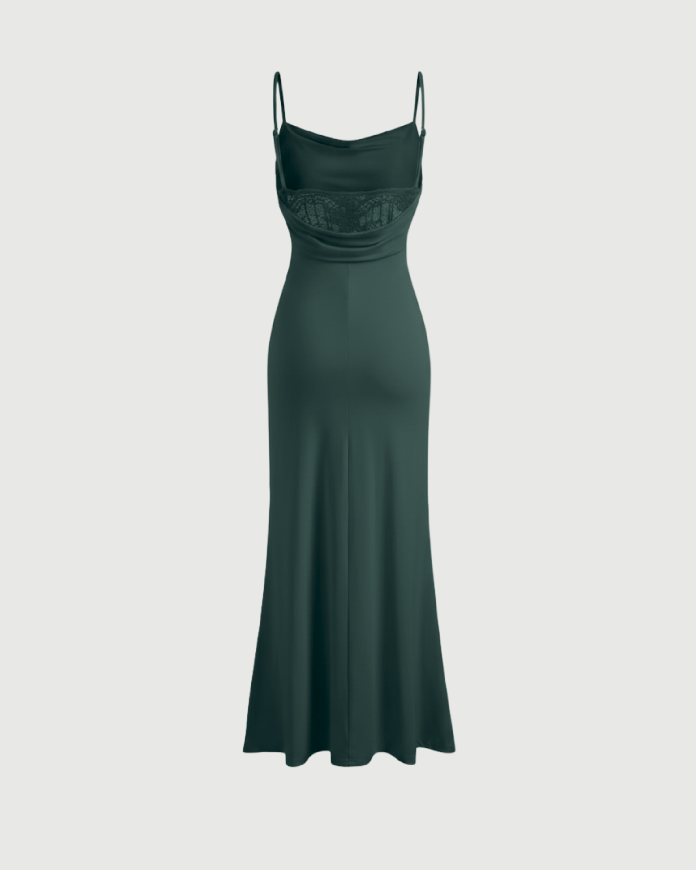 Sleek Cowl Neck Backless Maxi Gown-Dark Green