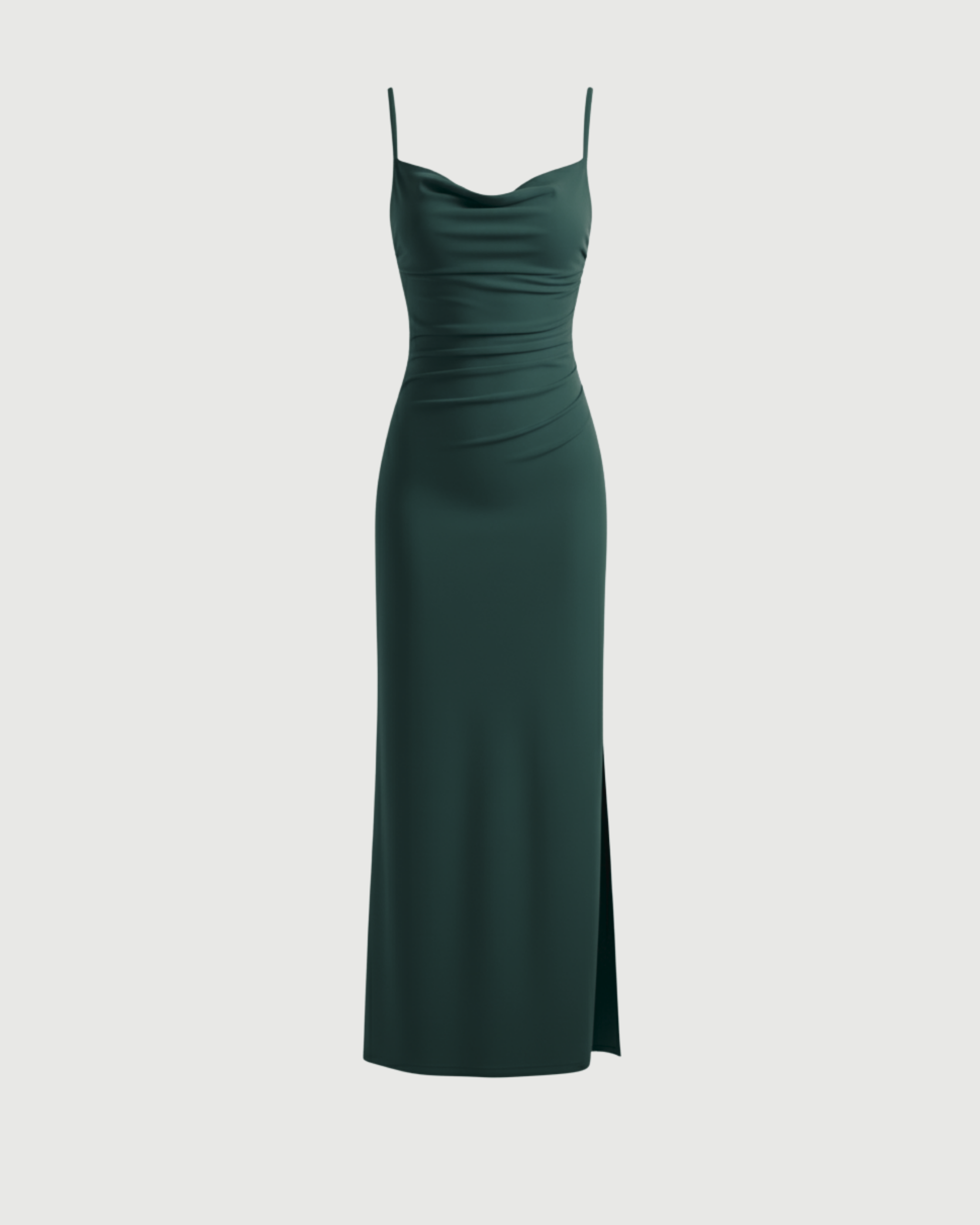 Sleek Cowl Neck Backless Maxi Gown-Dark Green