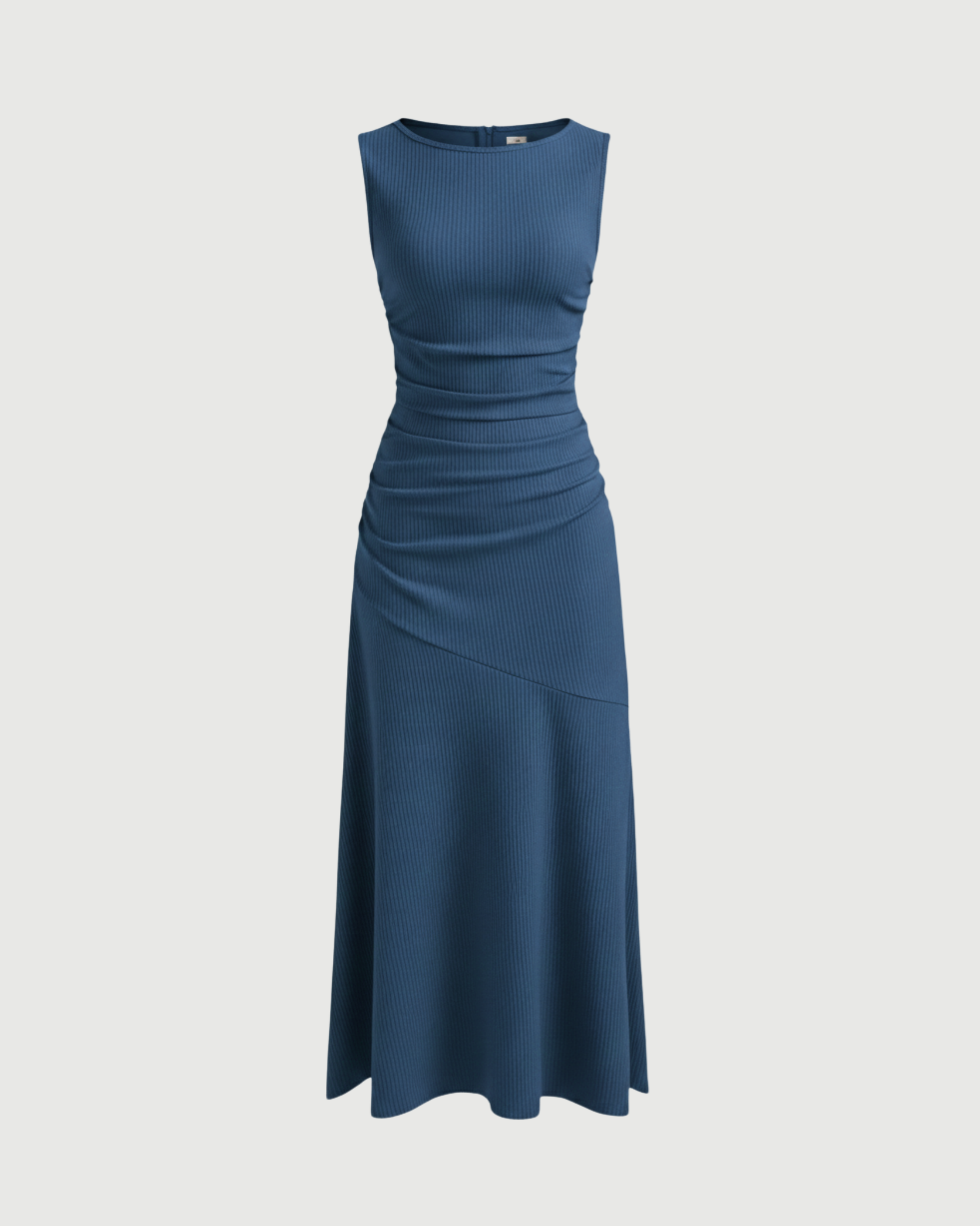 Classic Boat Neck Ruffle Maxi Dress-Blue
