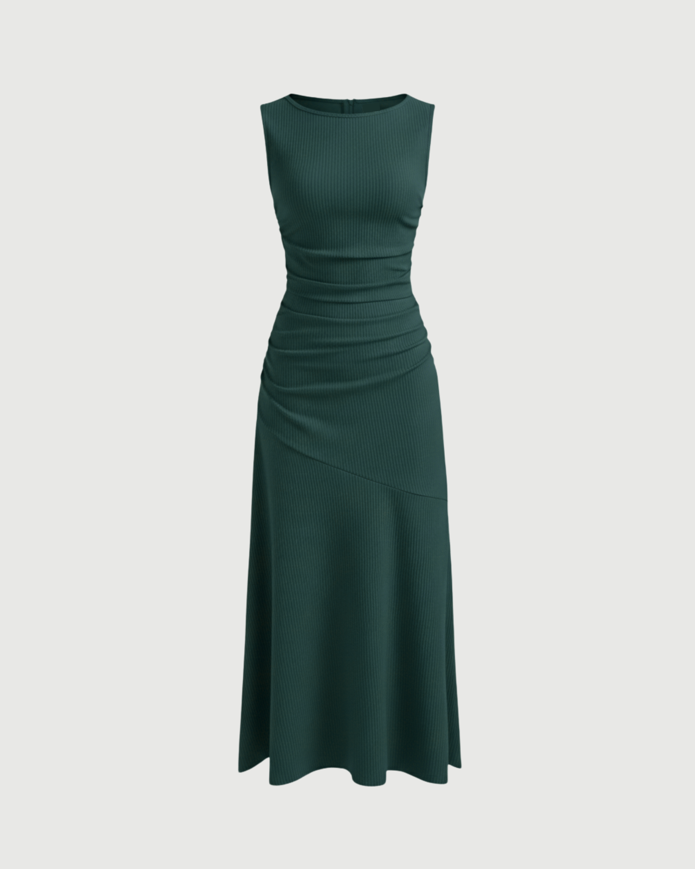 Classic Boat Neck Ruffle Maxi Dress-Dark Green