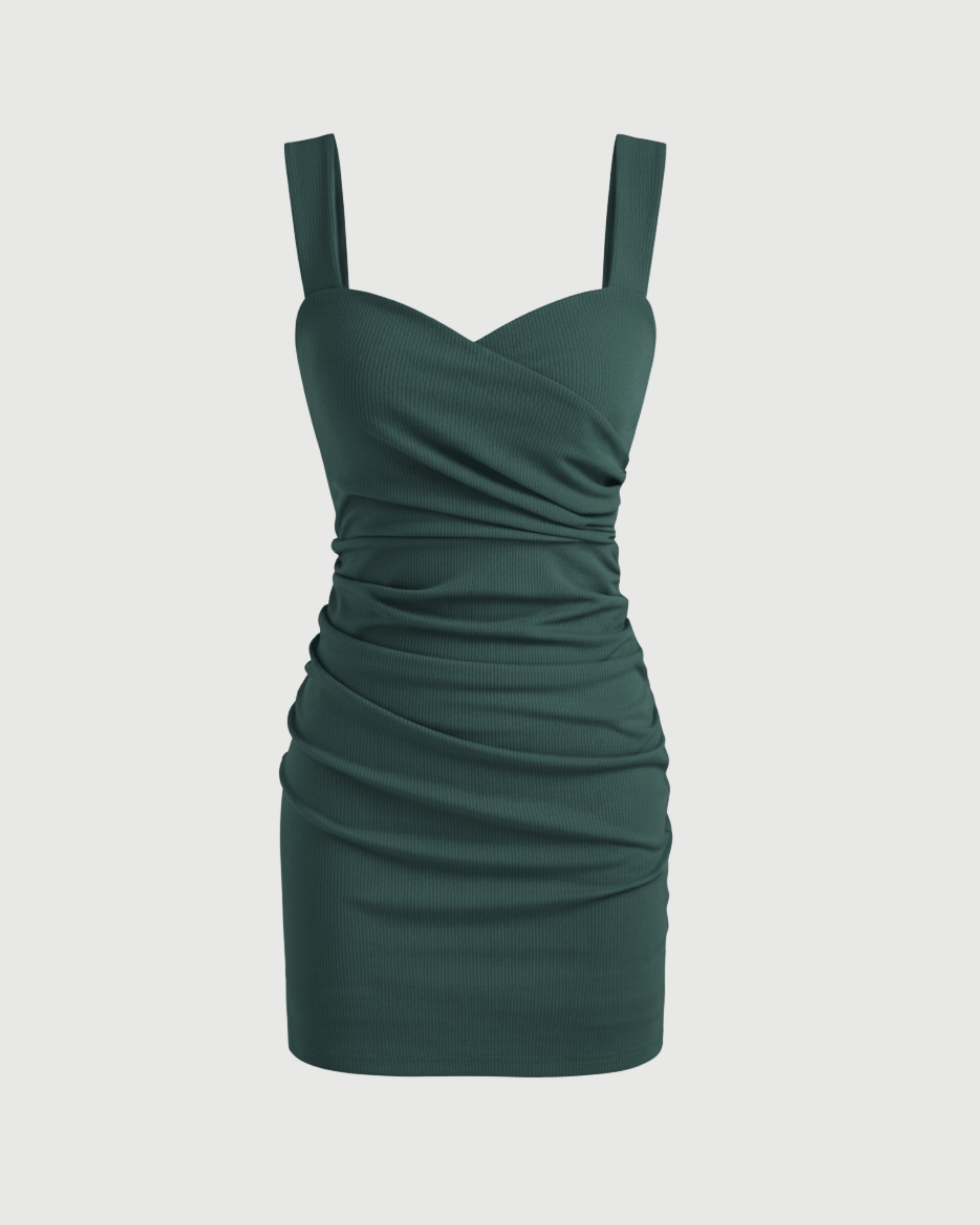 Sweetheart Square Neck Mini Dress-Dark Green