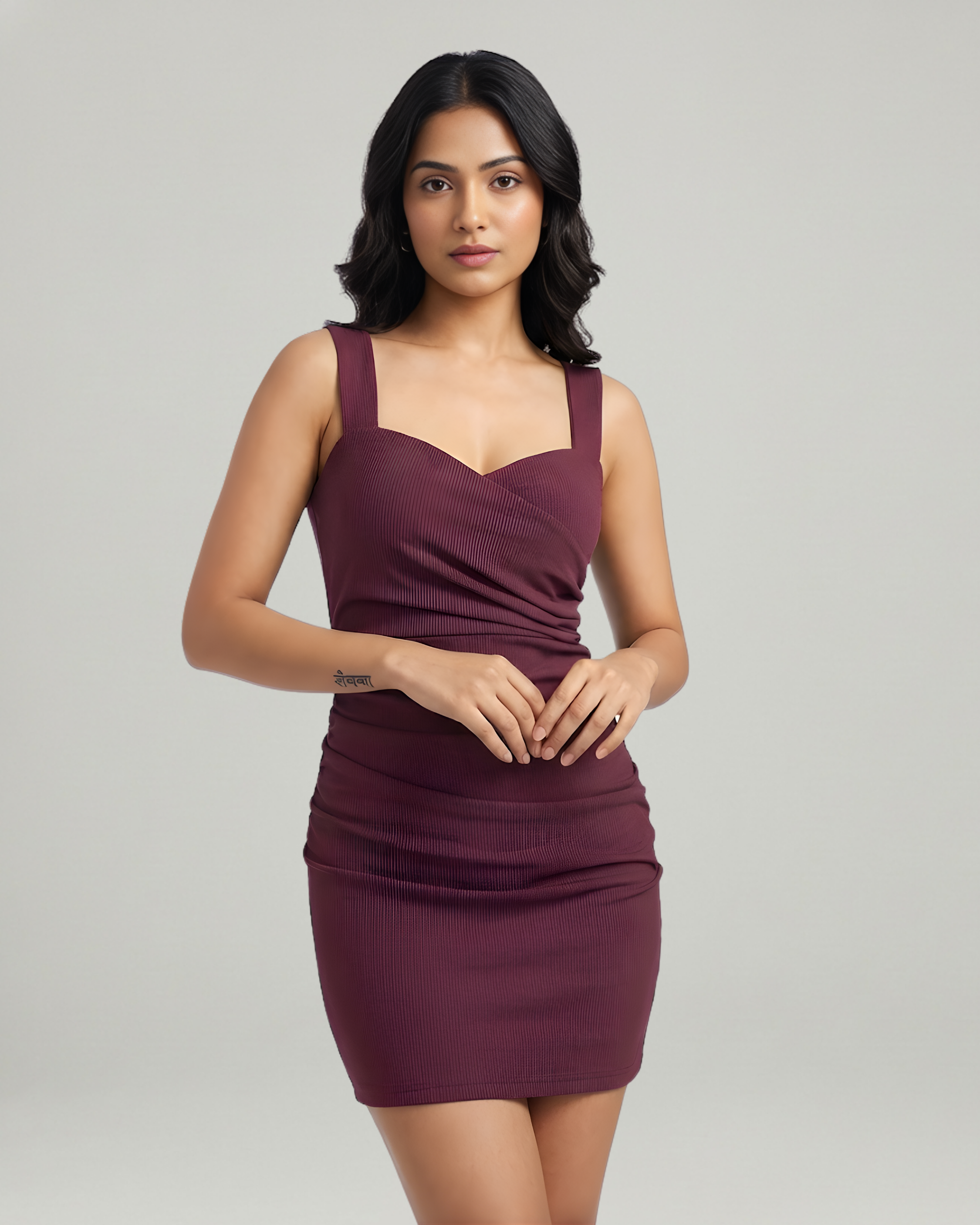 Sweetheart Square Neck Mini Dress-Maroon