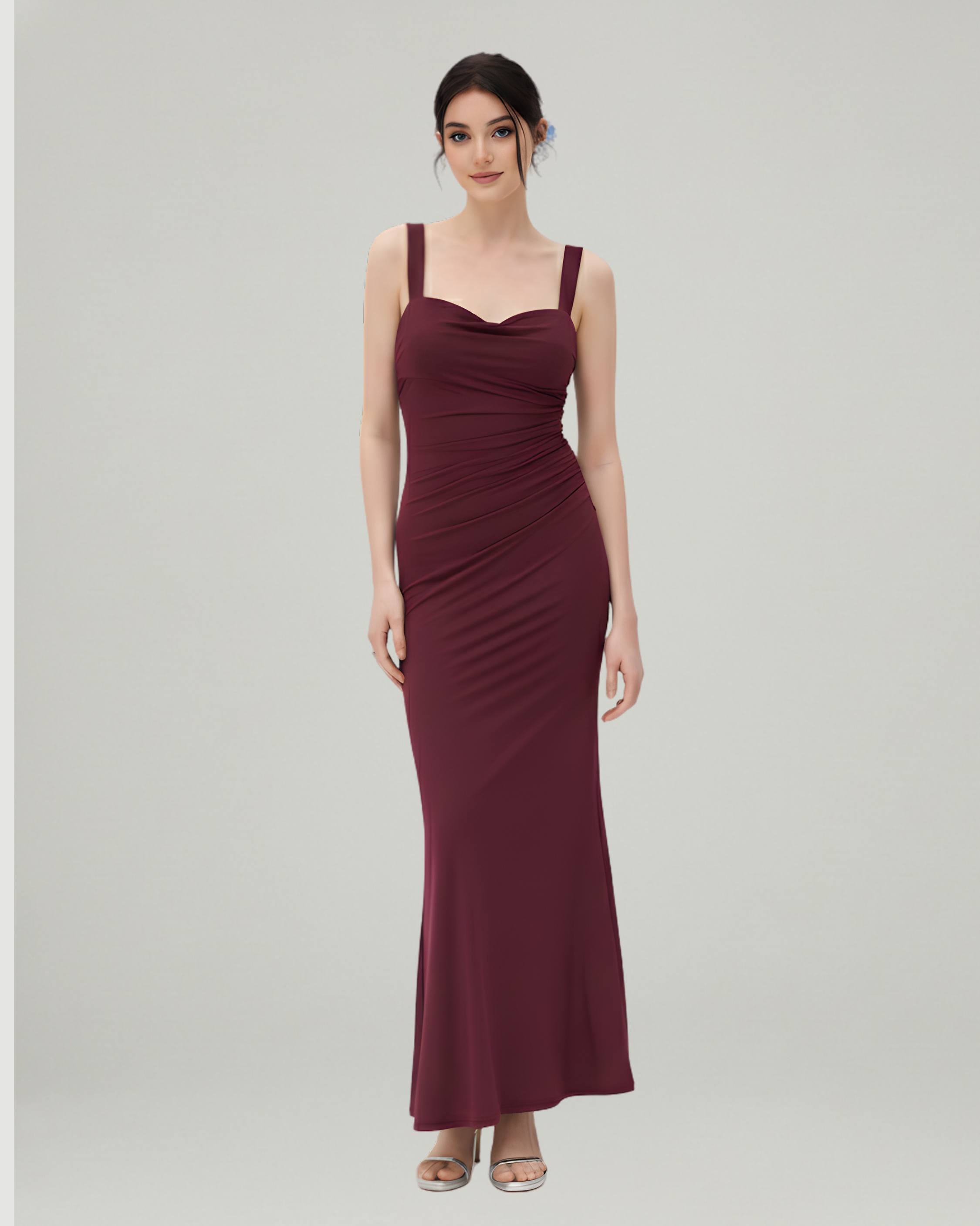 Woven Texture Sweetheart Maxi Dress-Maroon