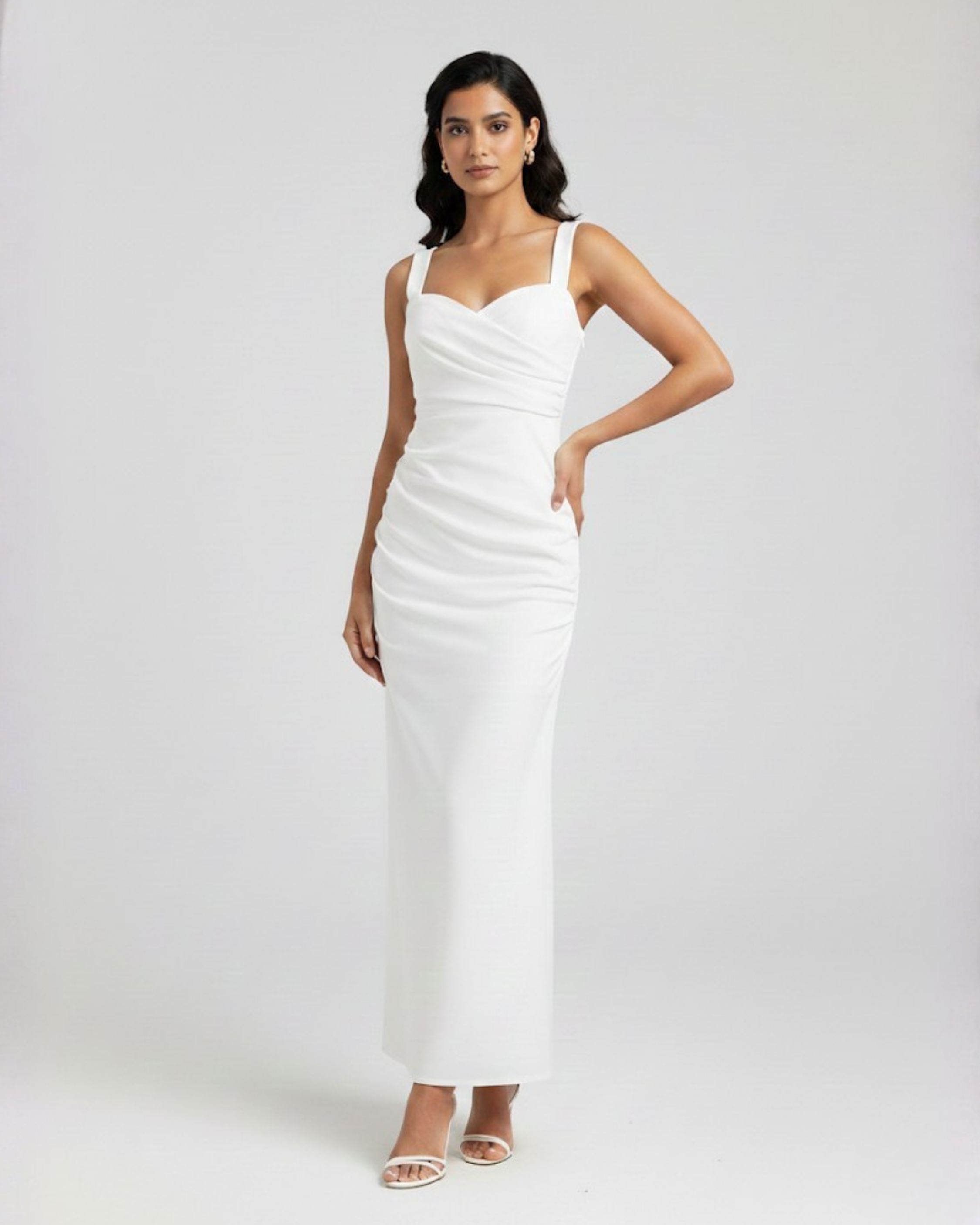 Woven Texture Sweetheart Maxi Dress - White