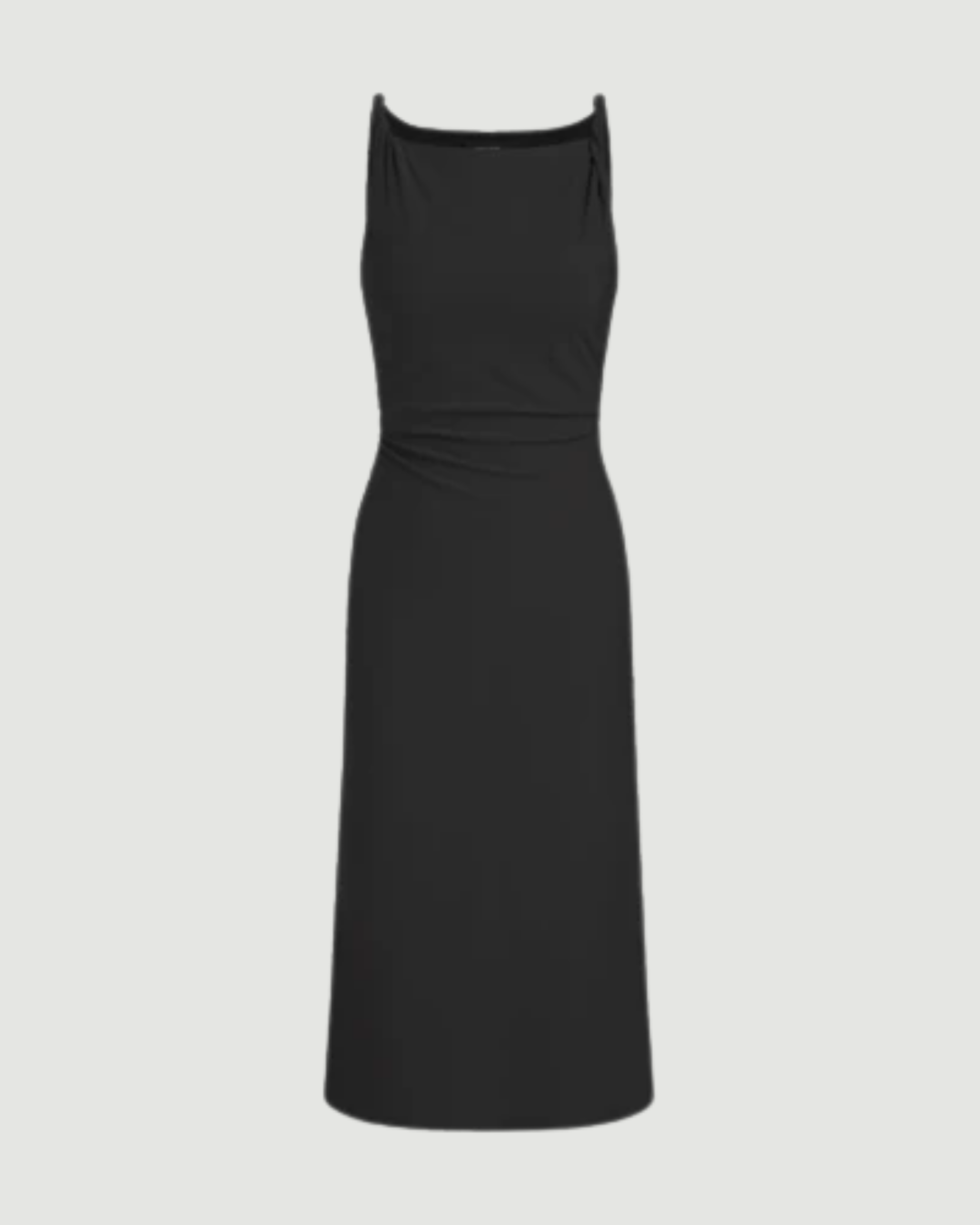 Boat Neck Twist Ruched Midi Dress - Black
