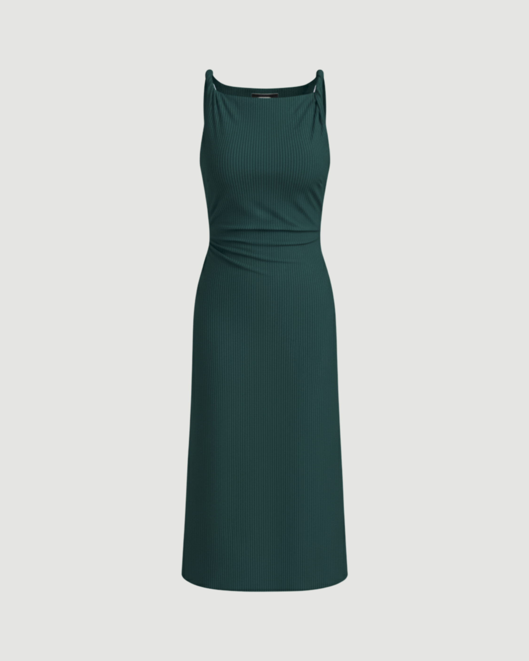 Boat Neck Twist Ruched Midi Dress- Dark Green