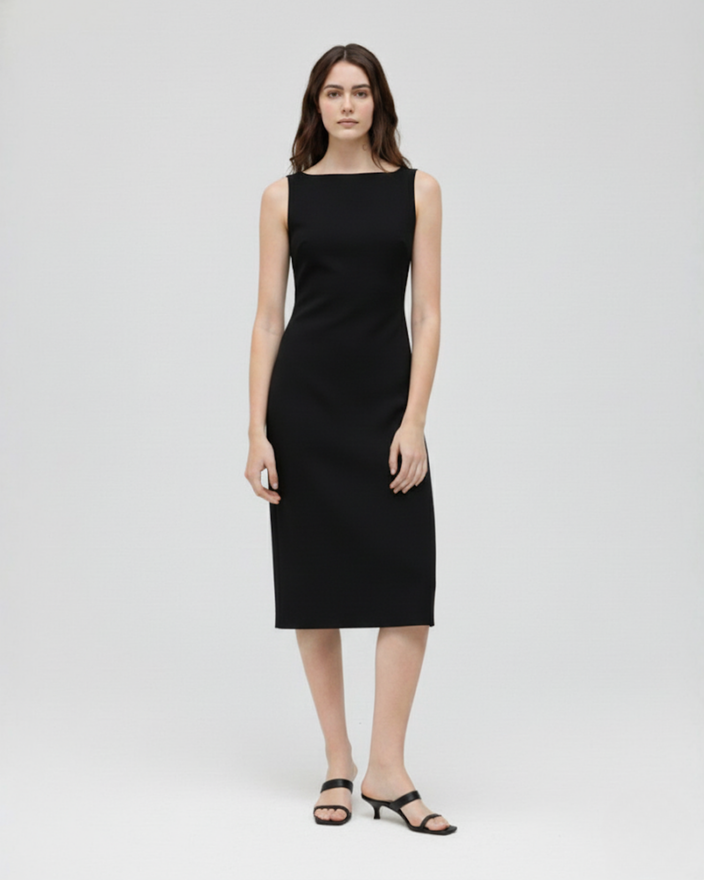 Boat Neck Twist Ruched Midi Dress - Black