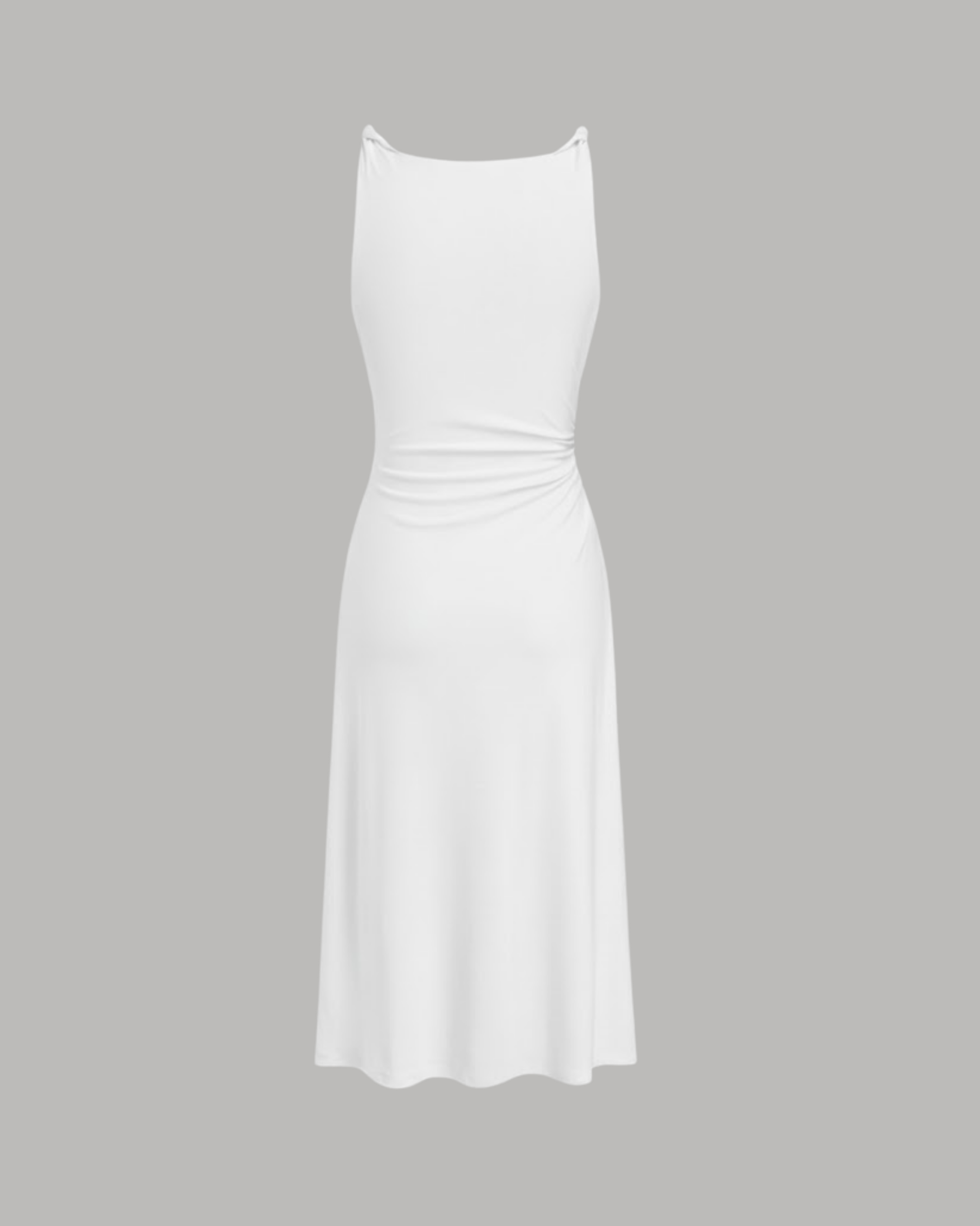 Boat Neck Twist Ruched Midi Dress - White