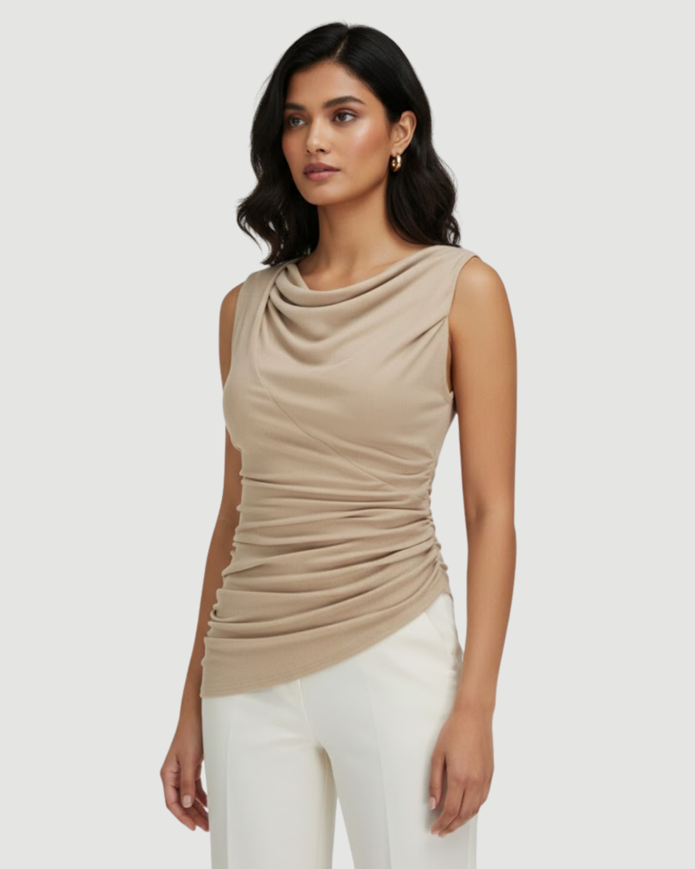 VelvetDrift Draped Crop - Khakhi