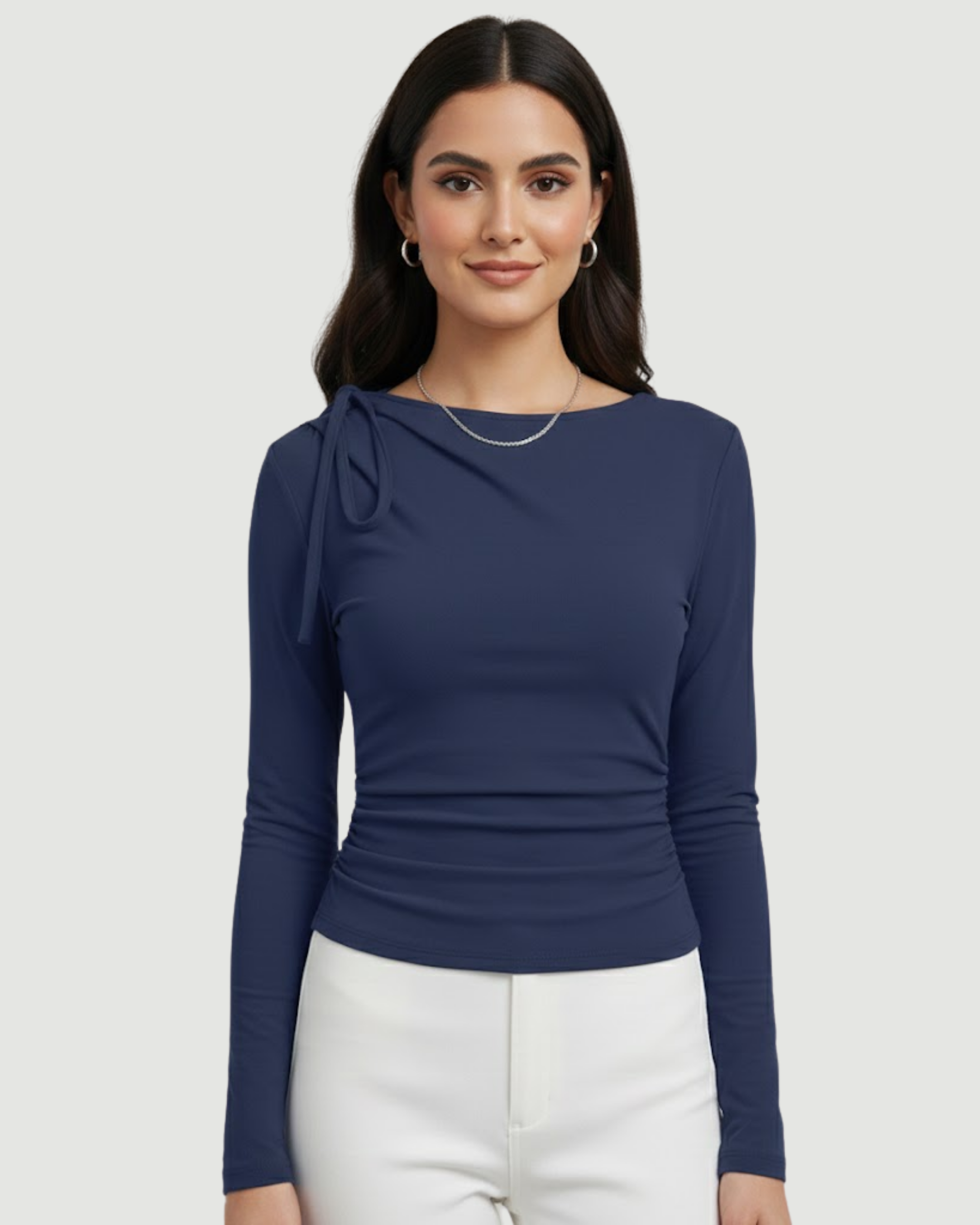 SideKnot Elegance Sleeve Top - Navy Blue