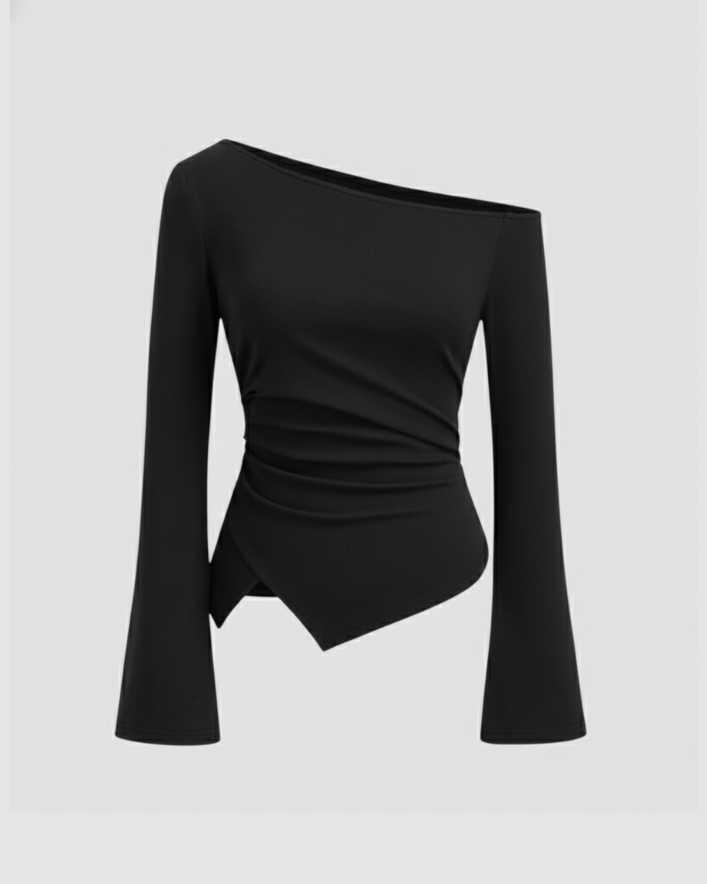 FlairLine SoftWave Sleeve Blouse-Black