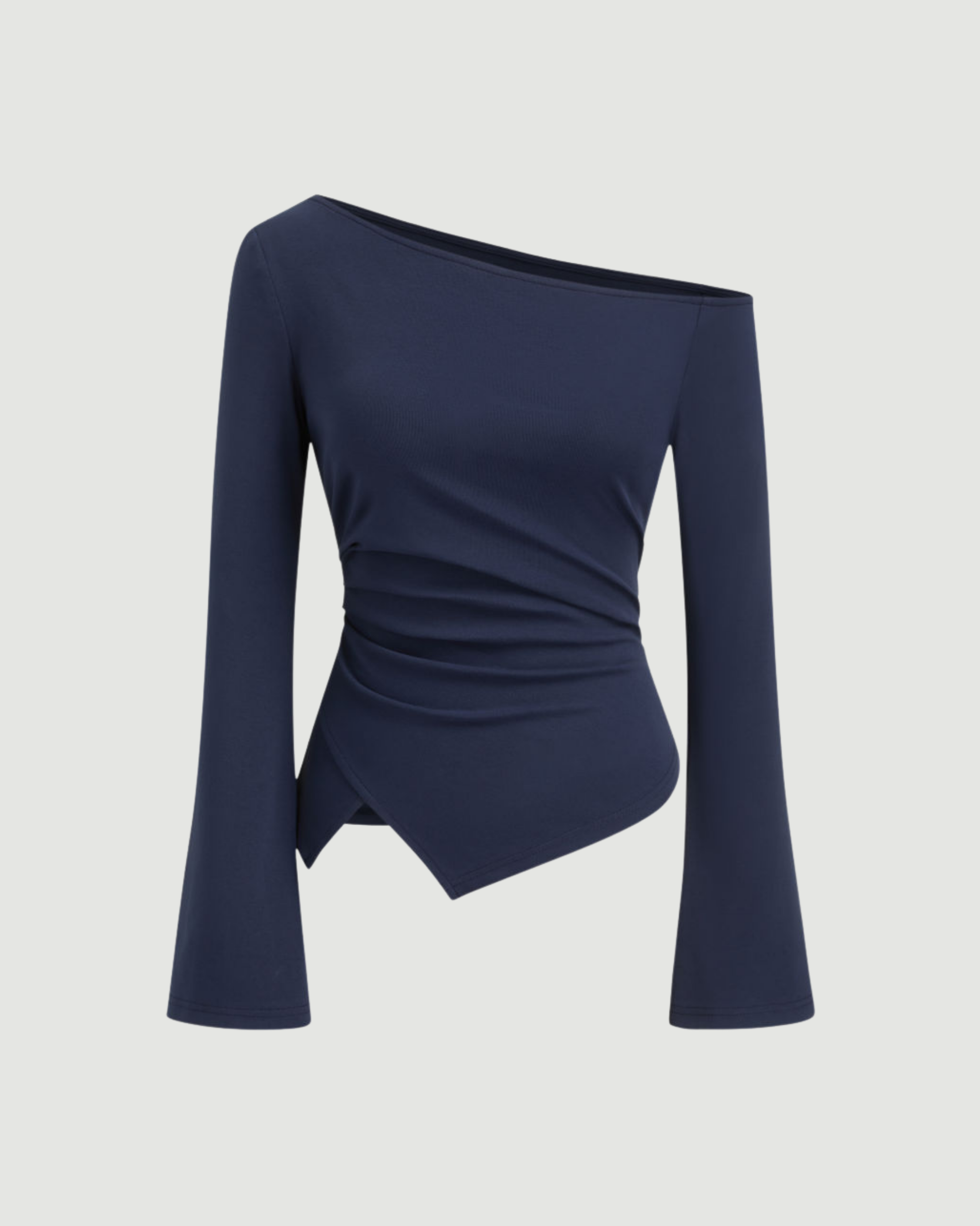 FlairLine SoftWave Sleeve Blouse - Navy Blue