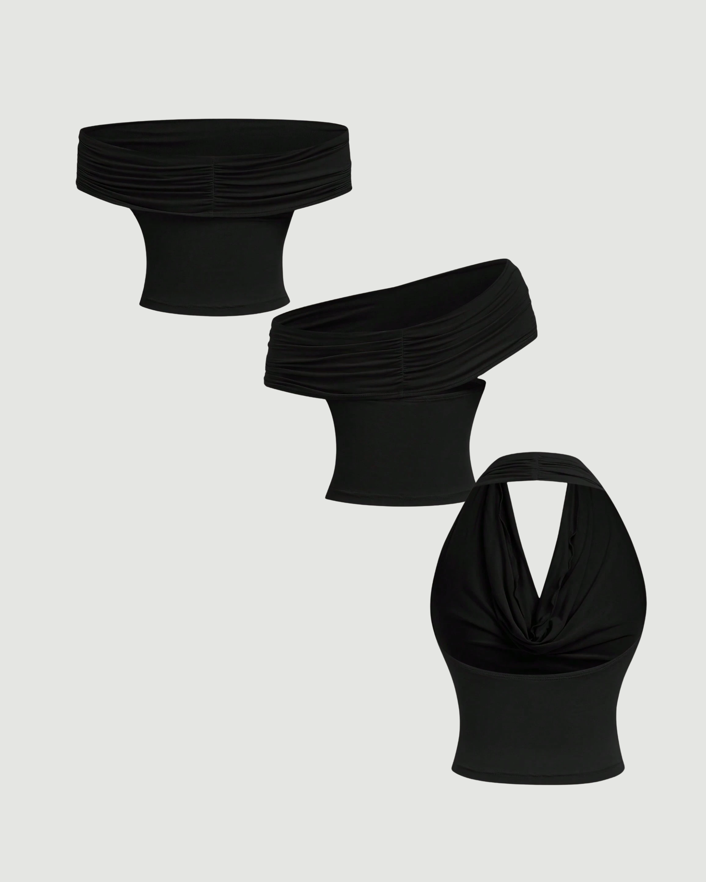 SummerGlow Luxe Halter Blouse-Black