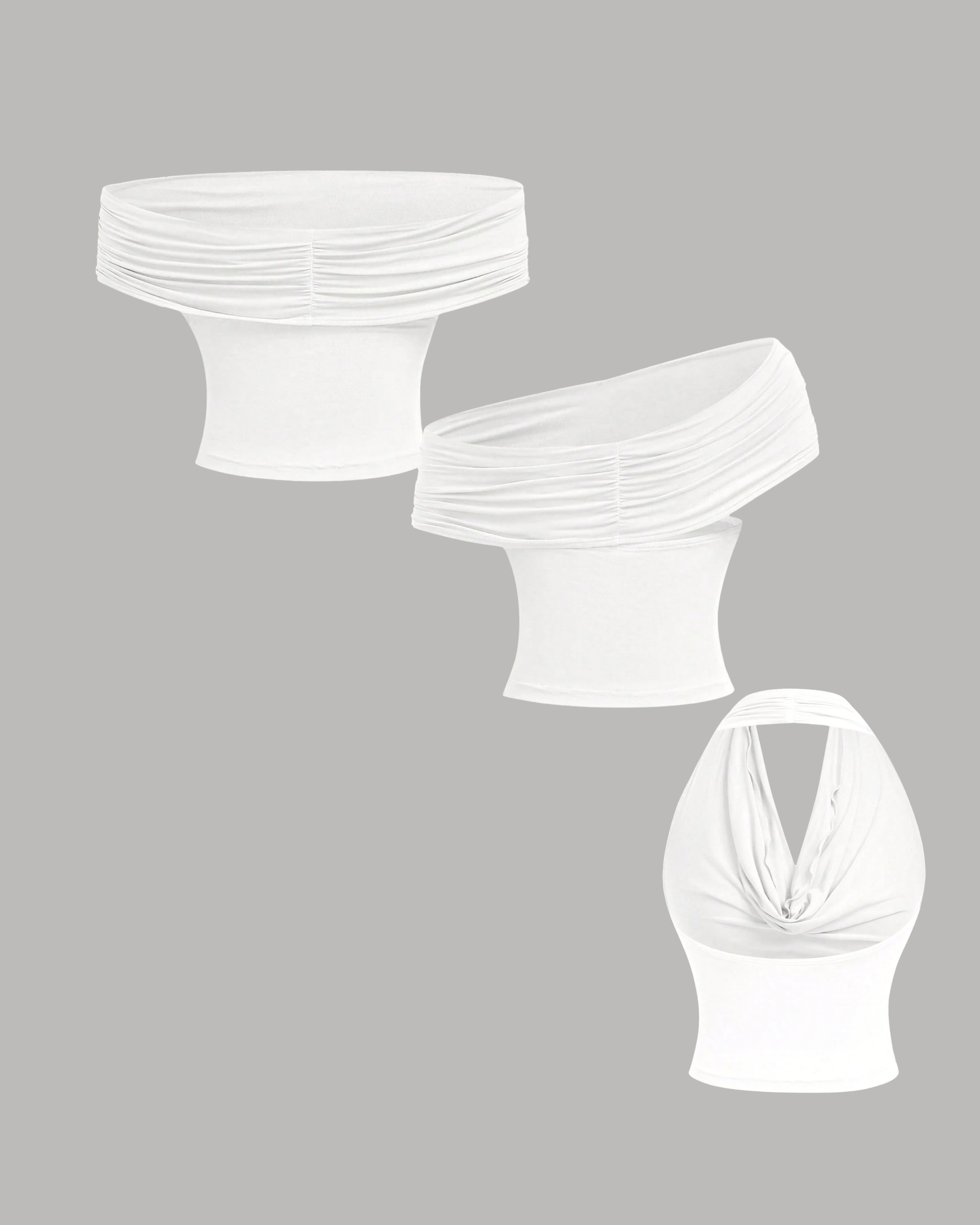 SummerGlow Luxe Halter Blouse-White