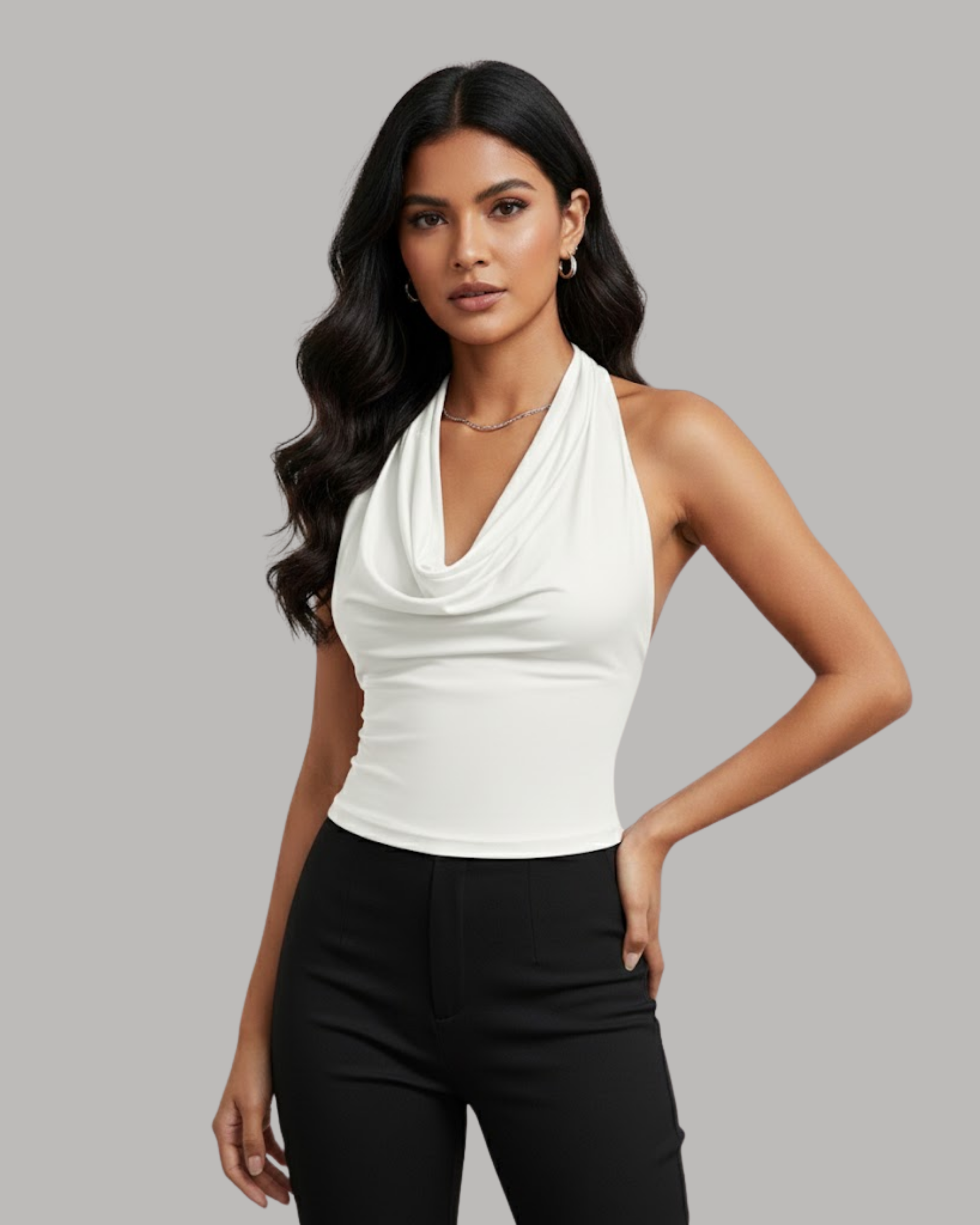 SummerGlow Luxe Halter Blouse-White