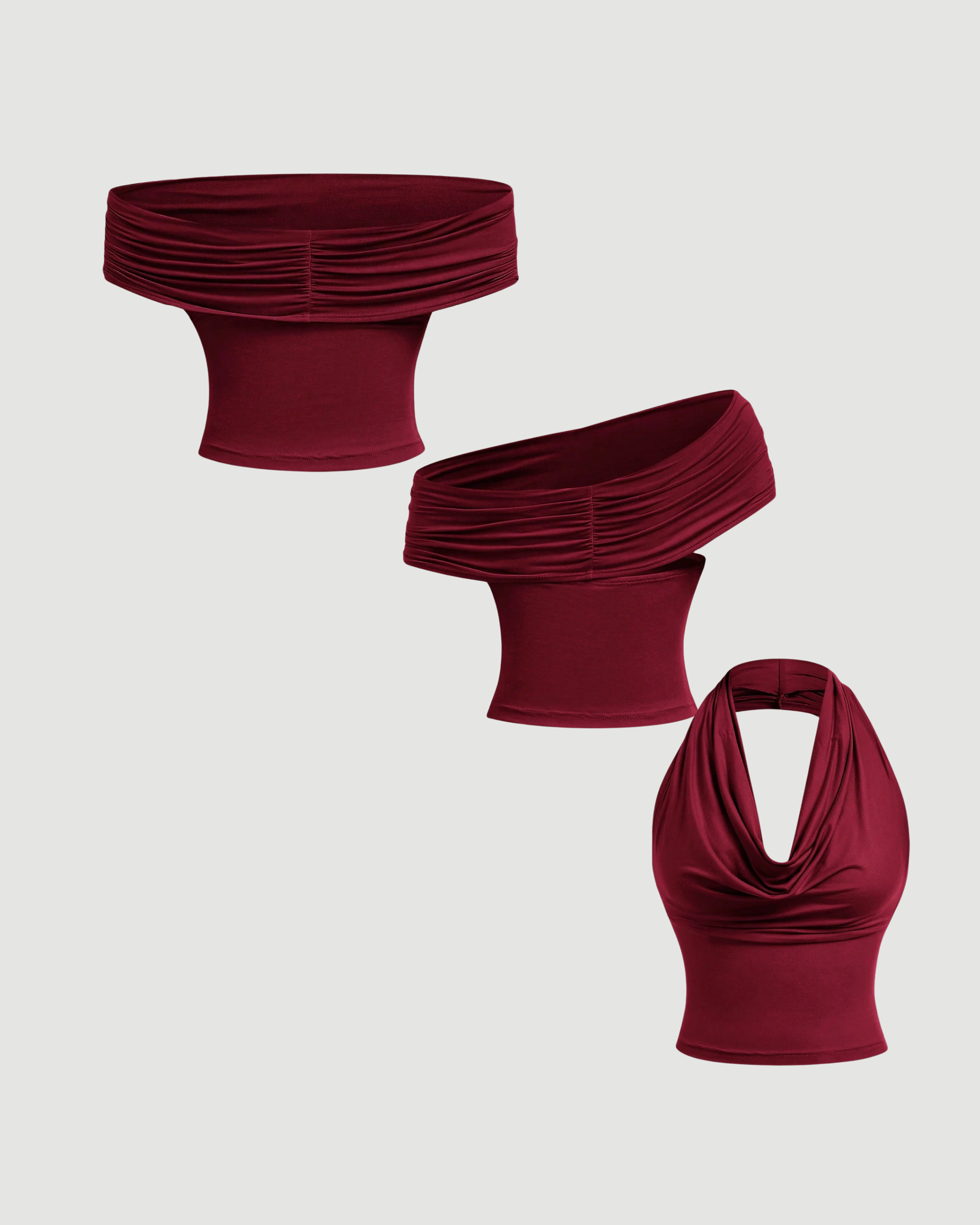 SummerGlow Luxe Halter Blouse - Burgundy