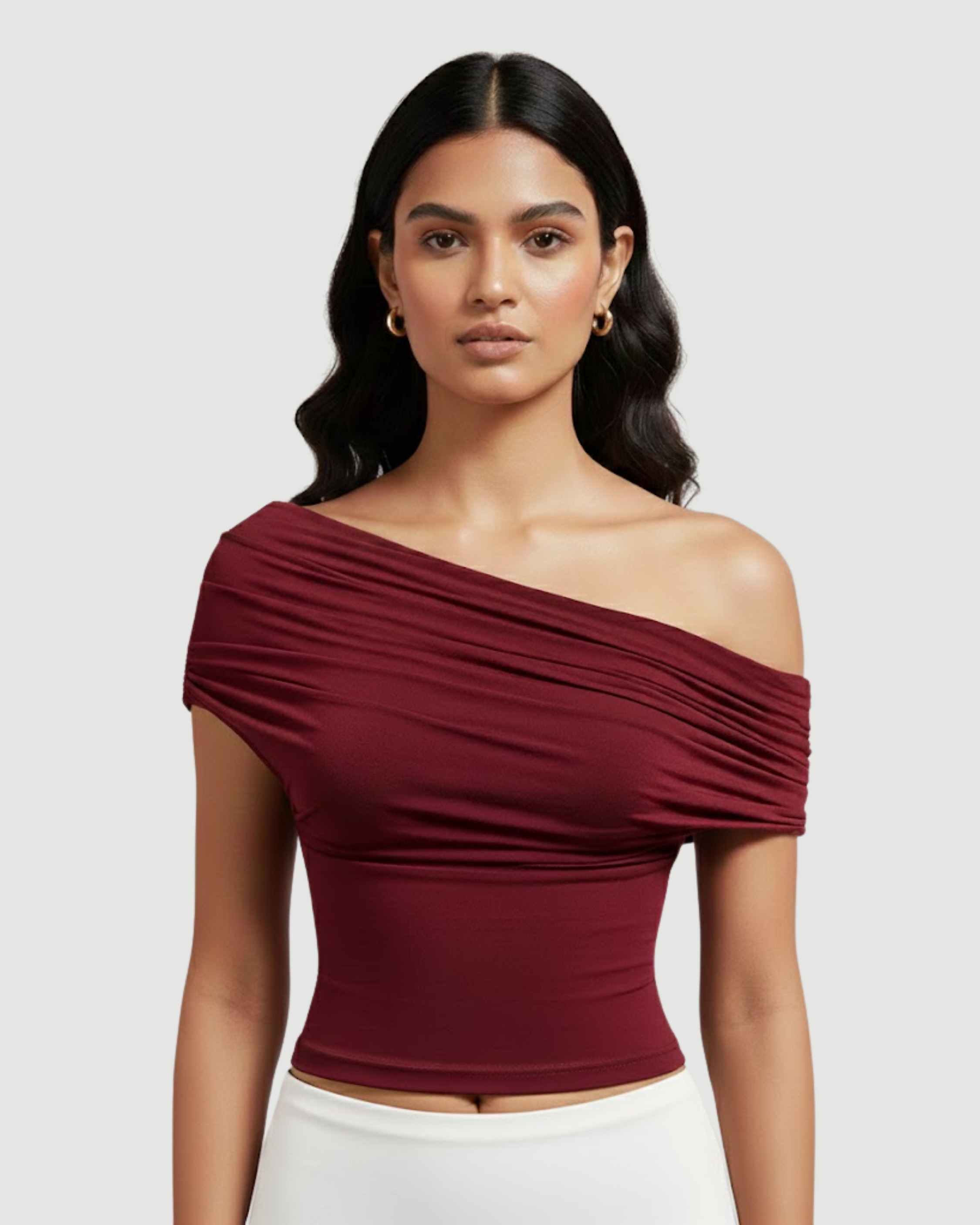 SummerGlow Luxe Halter Blouse - Burgundy