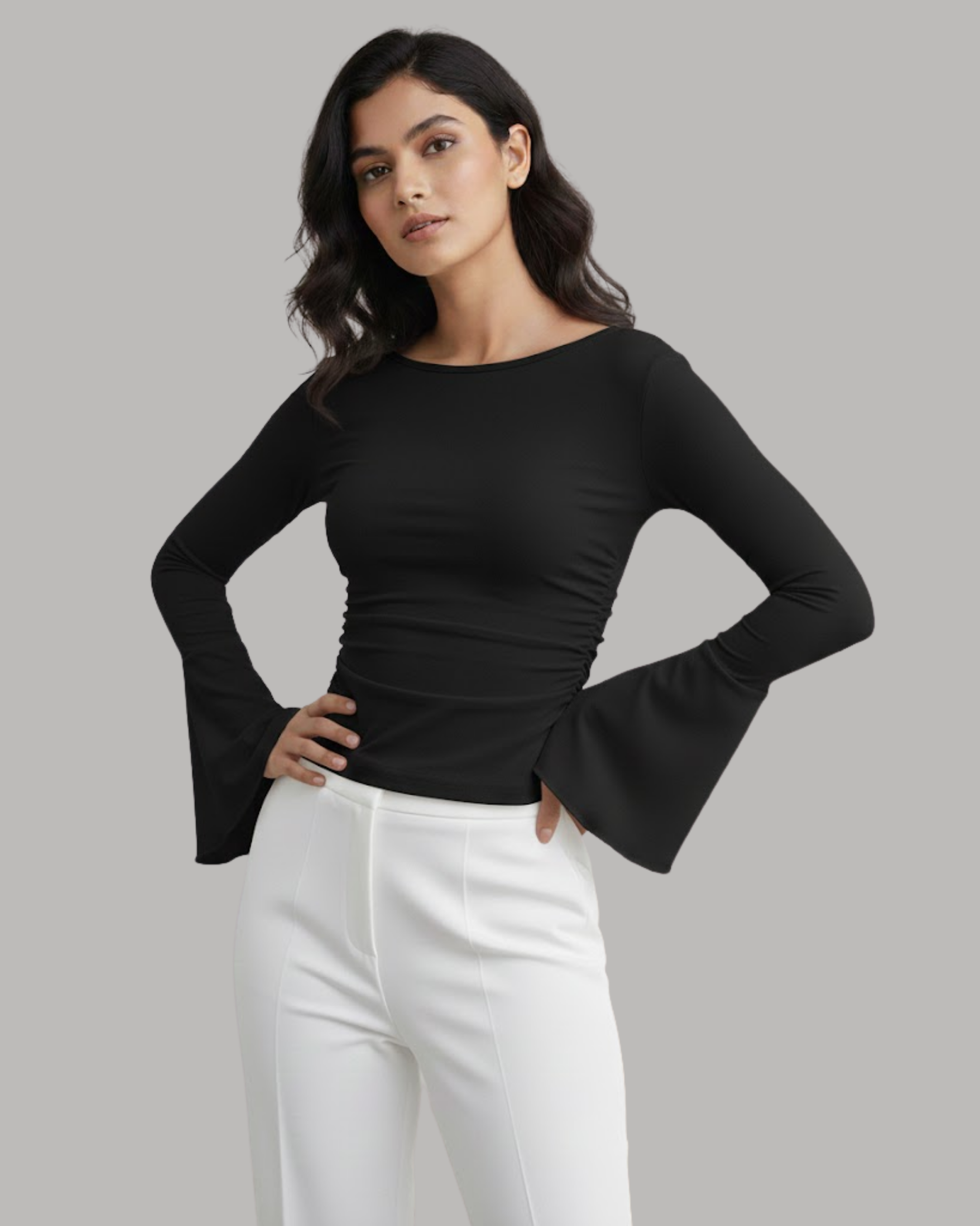 StudioPleat Commuter Flare Top Set - Black & Maroon & White