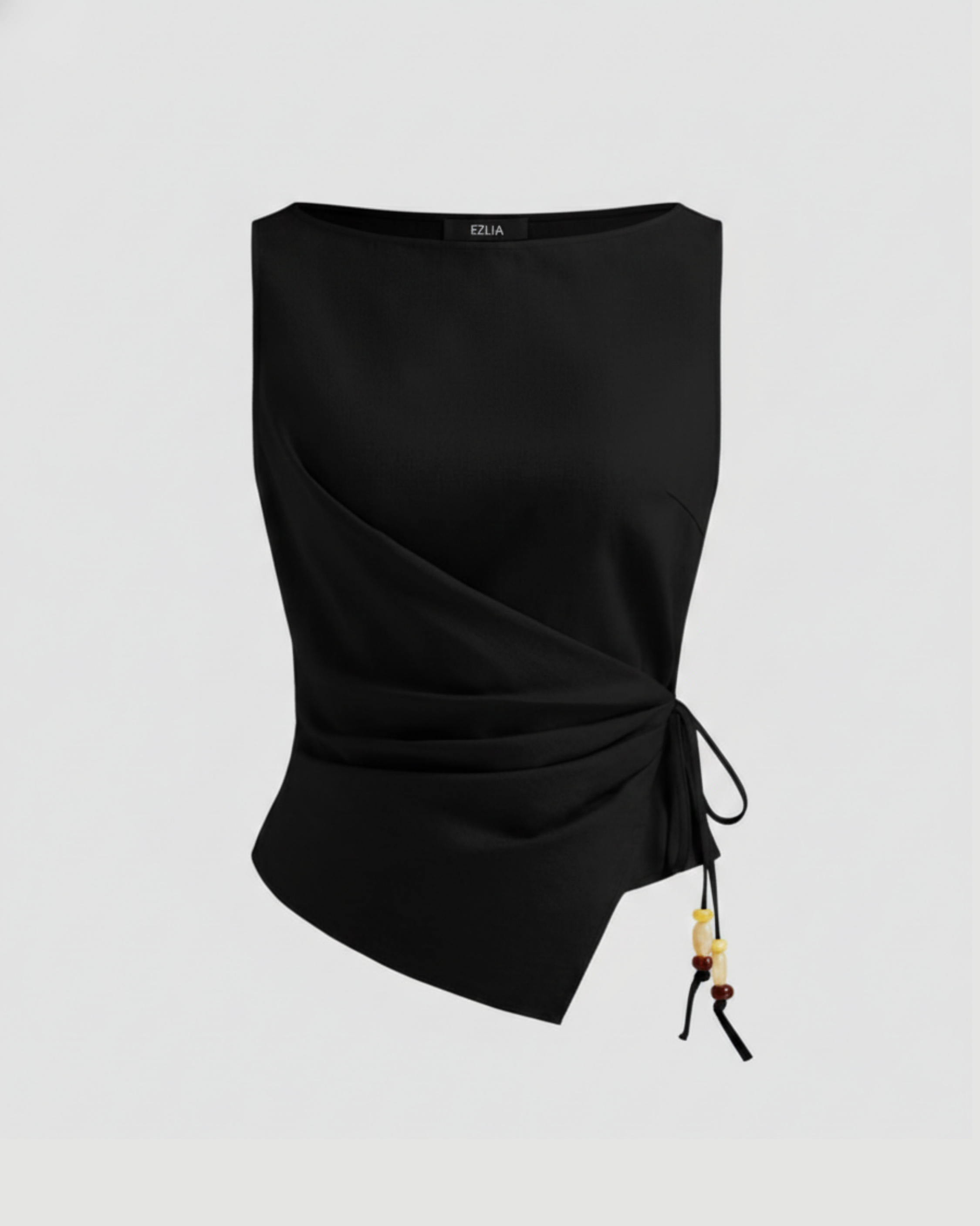 LinenWave Knot-Front Weekend Top-Black