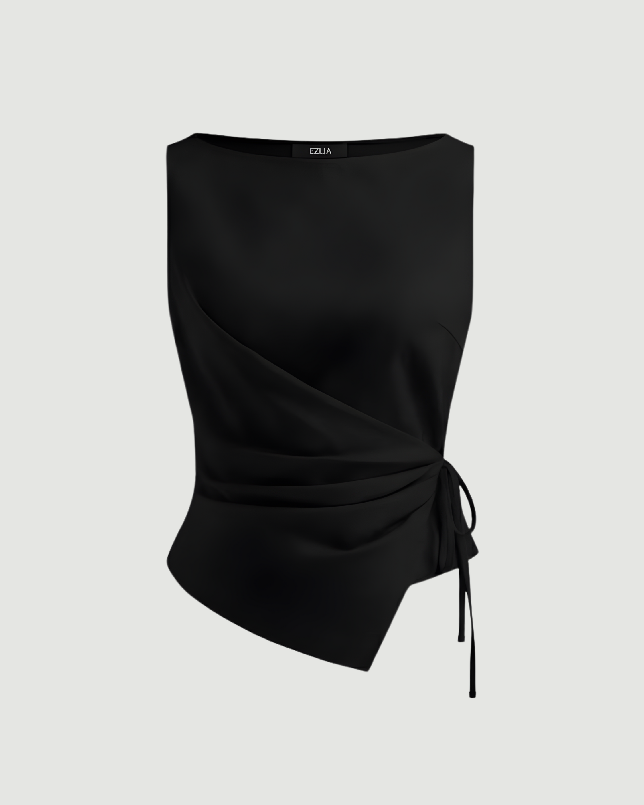 LinenWave Knot-Front Weekend Top-Black