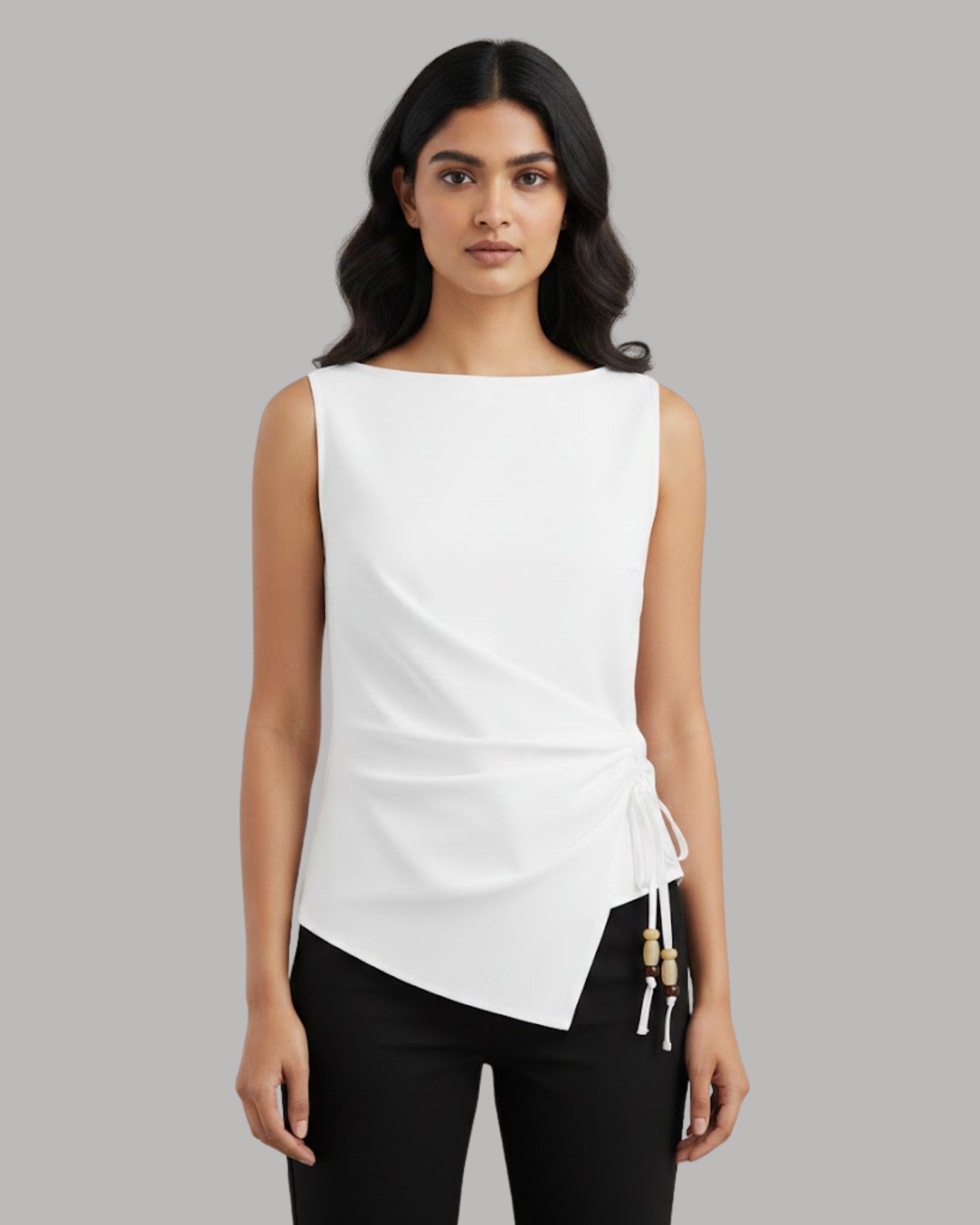 LinenWave Knot-Front Weekend Top-White