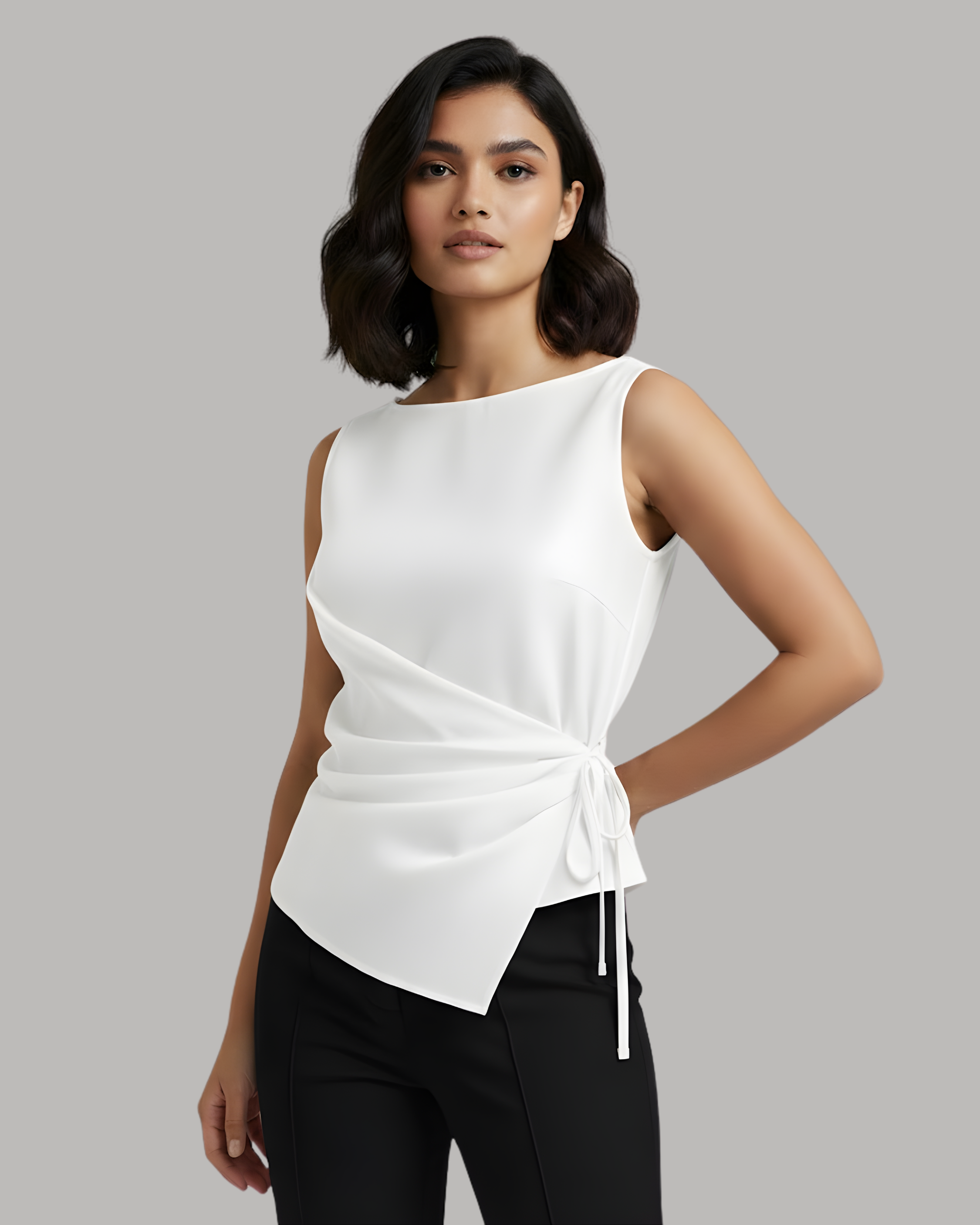 LinenWave Knot-Front Weekend Top-White