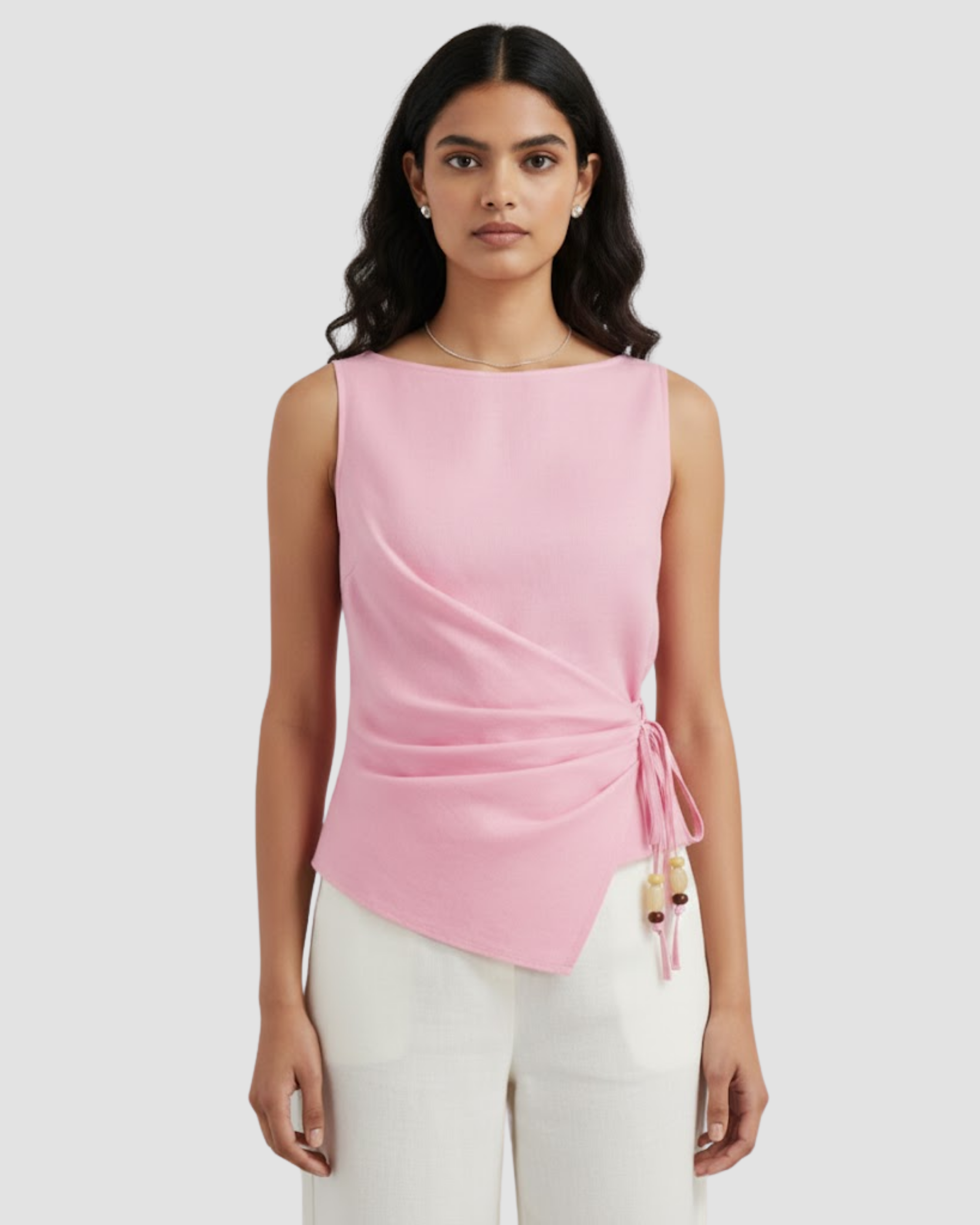 LinenWave Knot-Front Weekend Top - Pink