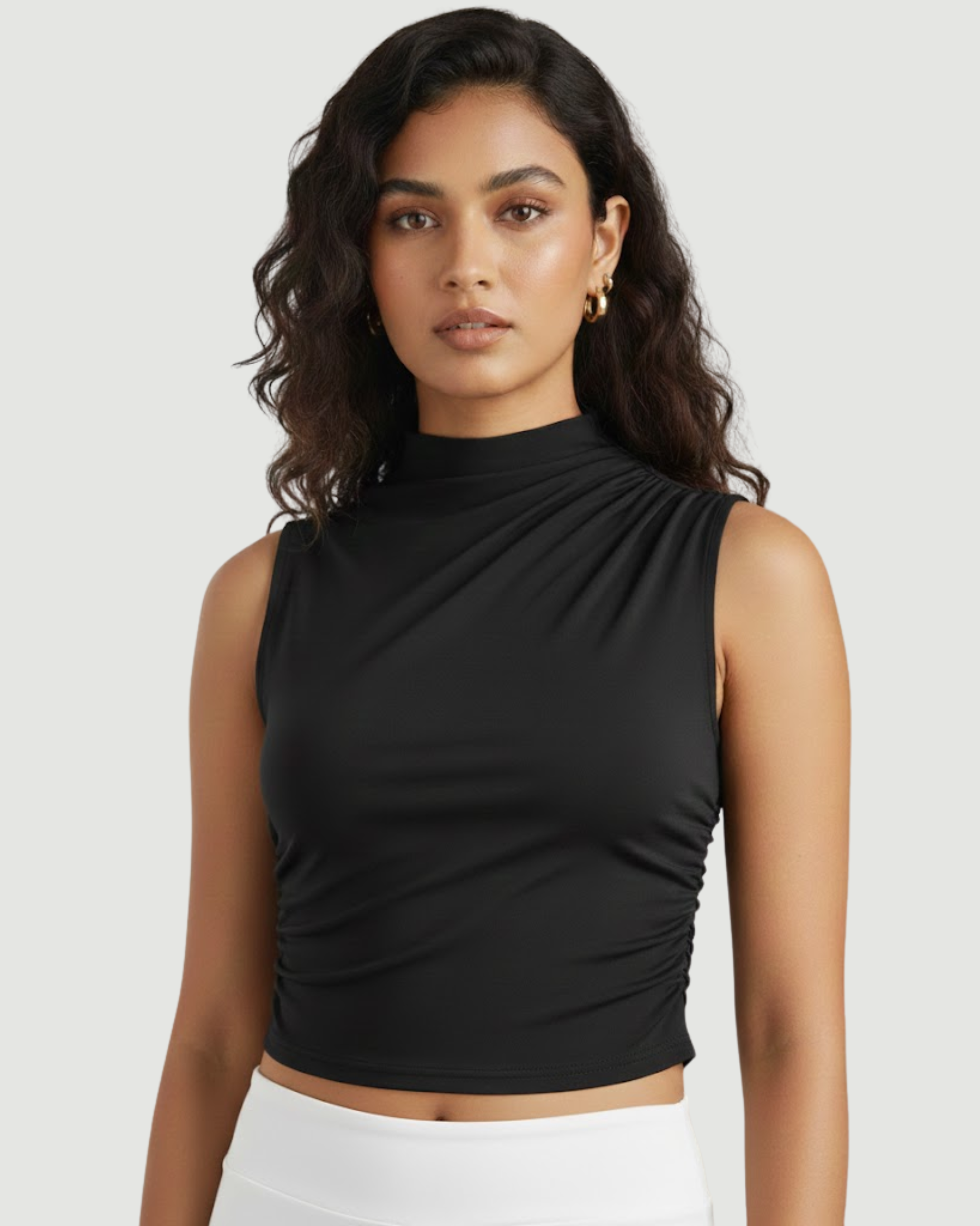 KnitFlex Asymmetric Chic Tank - Black