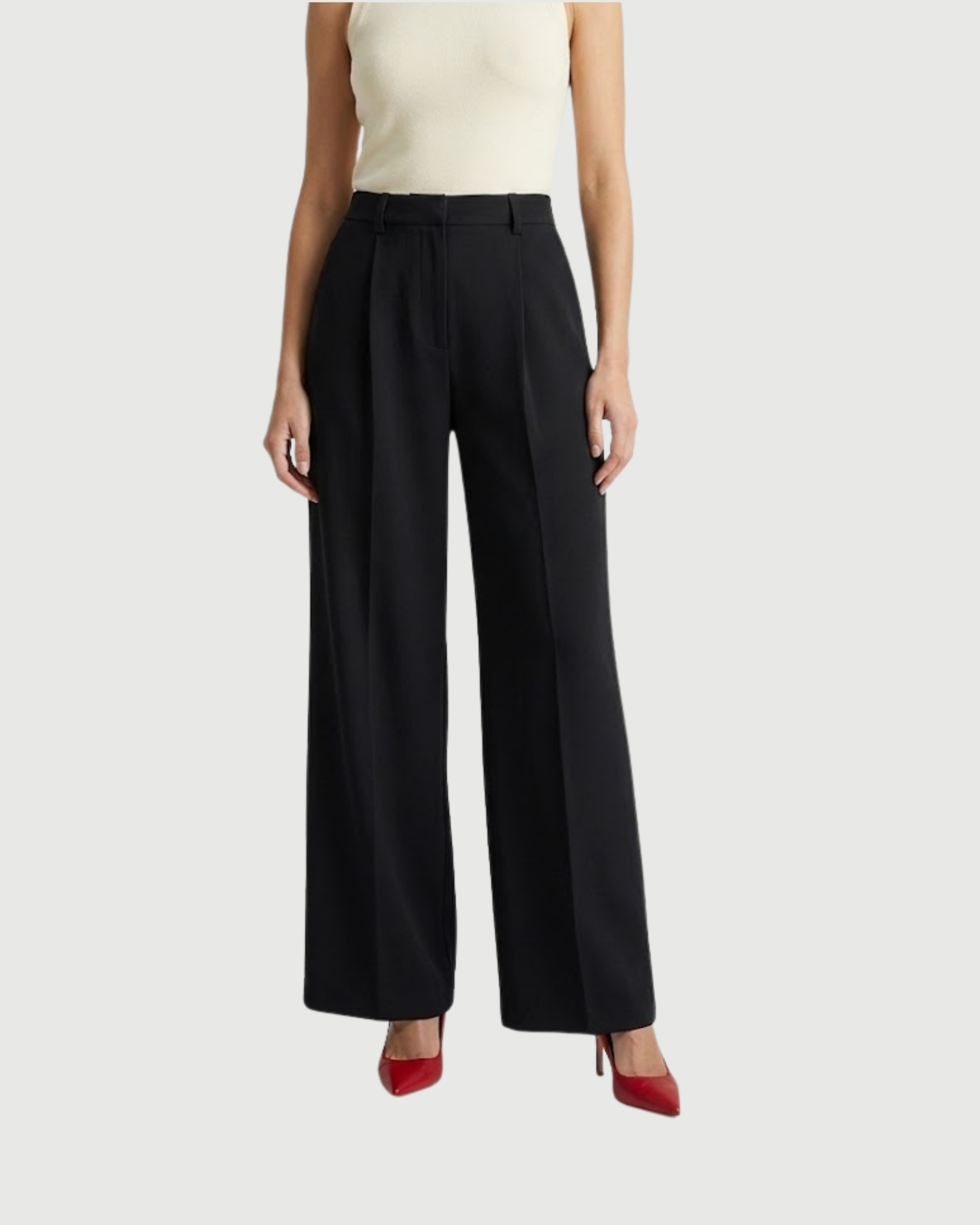 Classic Pleated Straight Leg Trousers- Black
