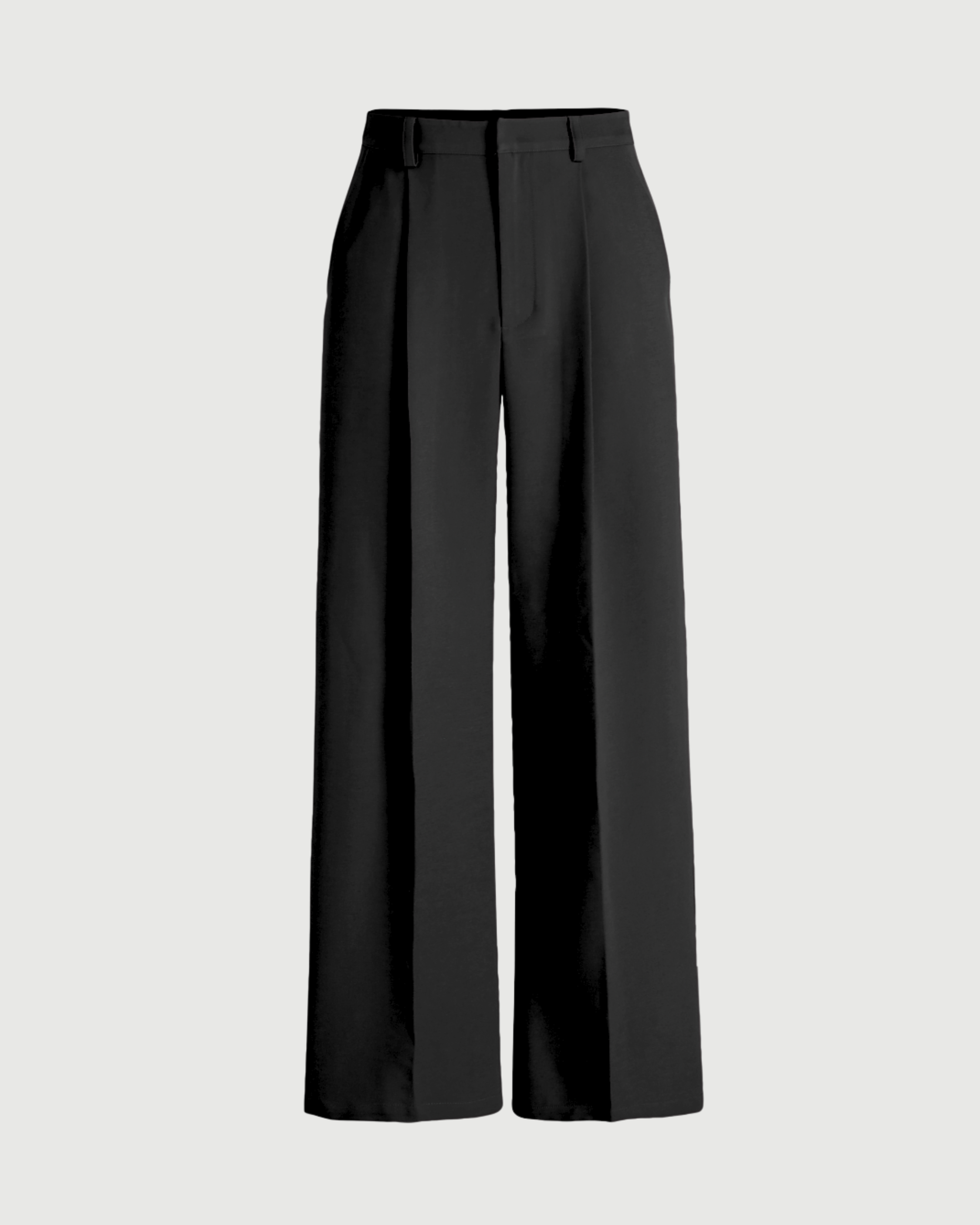 Classic Pleated Straight Leg Trousers- Black